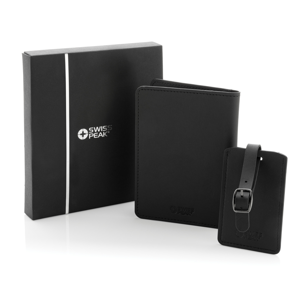 Swiss Peak Ufficio & Scrittura Set regalo in PU riciclato GRS portapassaporto nero