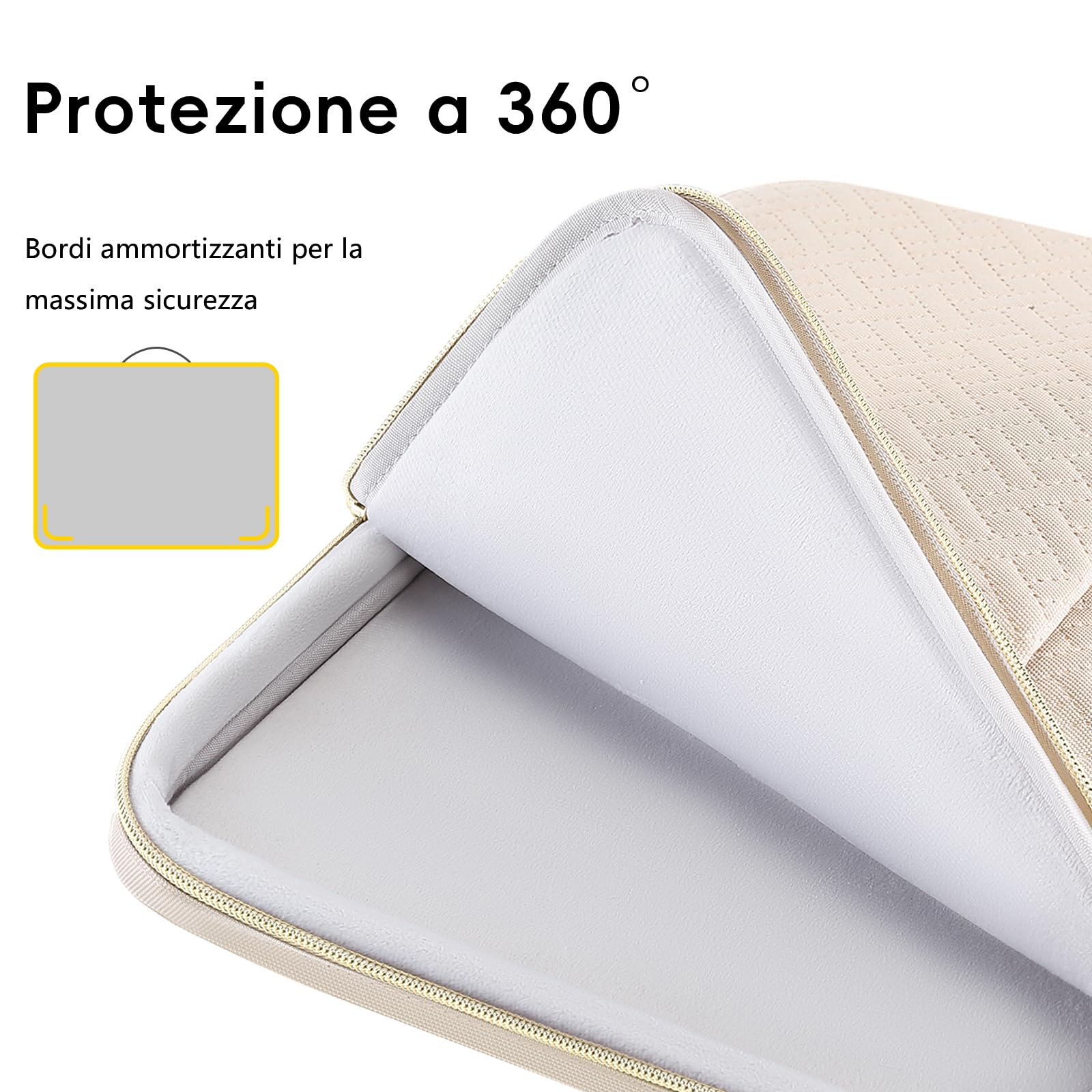 Domiso Laptop Sleeve custodia laptop 17,3 Pollici beige con cerniera oro
