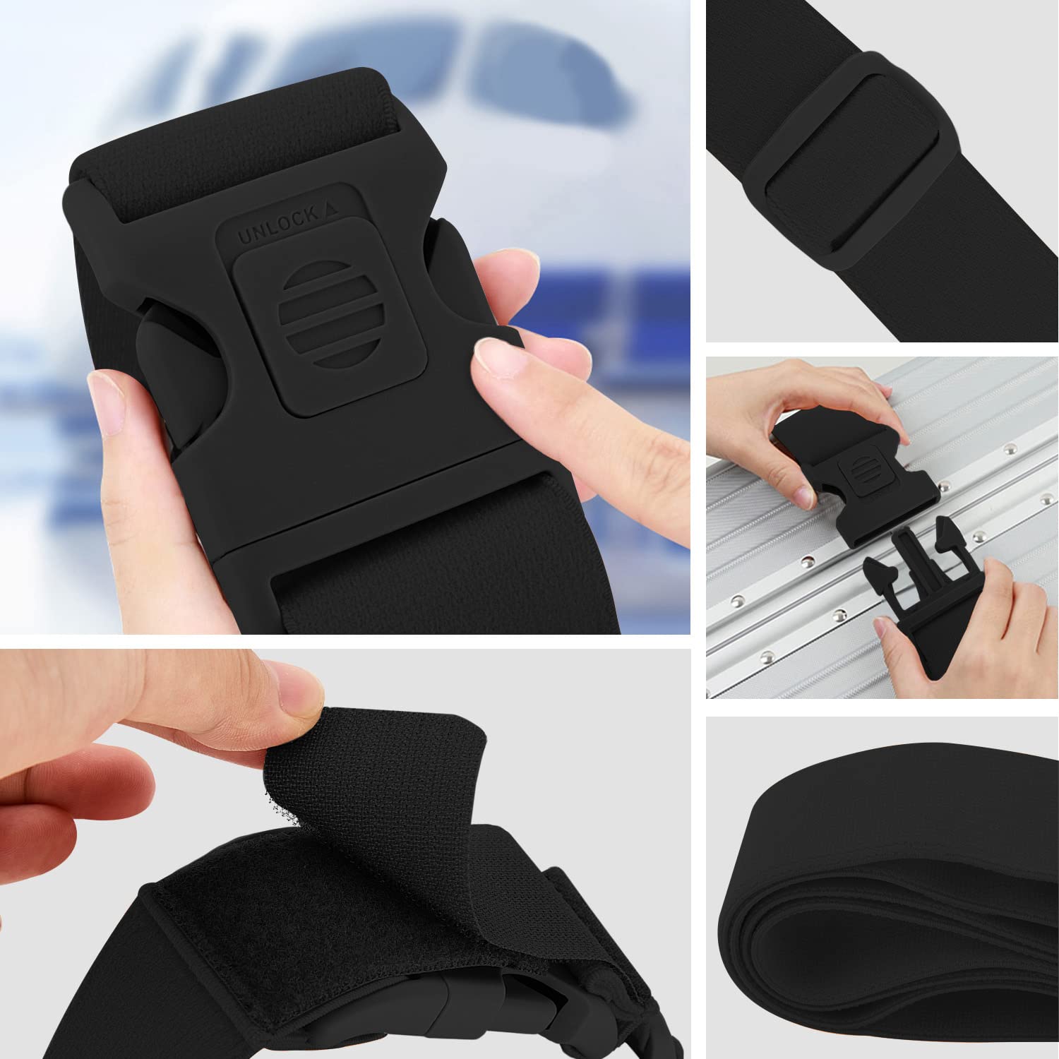 ZINZ Luggage Straps cinghie elastiche per bagagli 2 pezzi nere