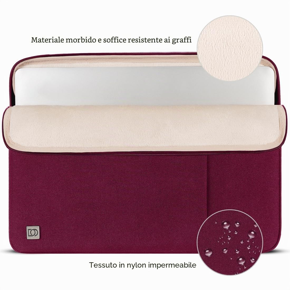 Domiso Laptop Sleeve 13,3 pollici custodia laptop vino rosso impermeabile