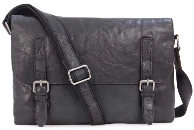 Ashwood Man Bags & Briefcases F-85 borsa messenger nera in pelle vintage