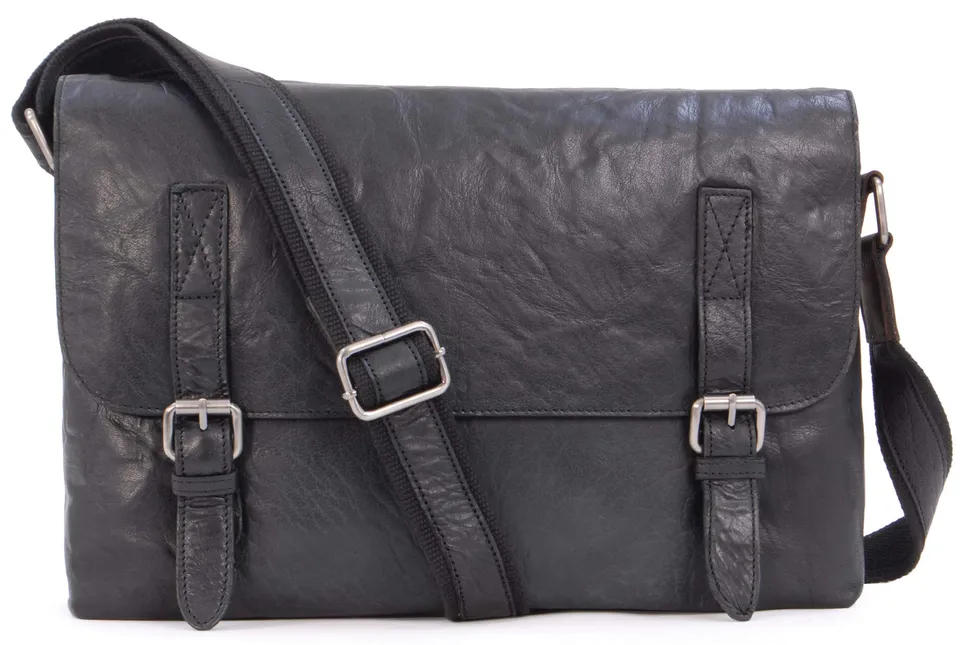 Ashwood Man Bags & Briefcases F-85 borsa messenger nera in pelle vintage