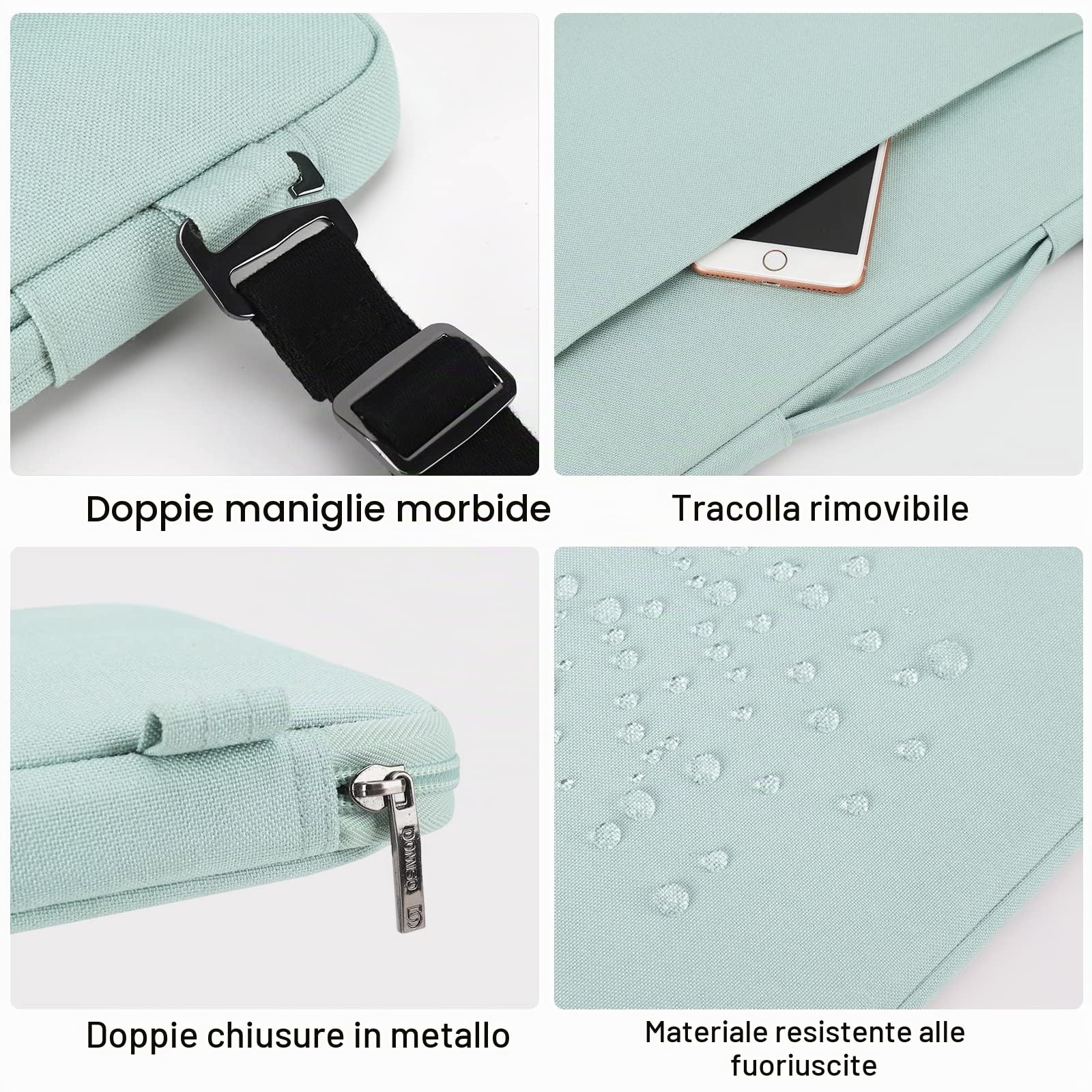 Domiso Laptop Sleeve 15,6 Pollici custodia laptop verde menta impermeabile
