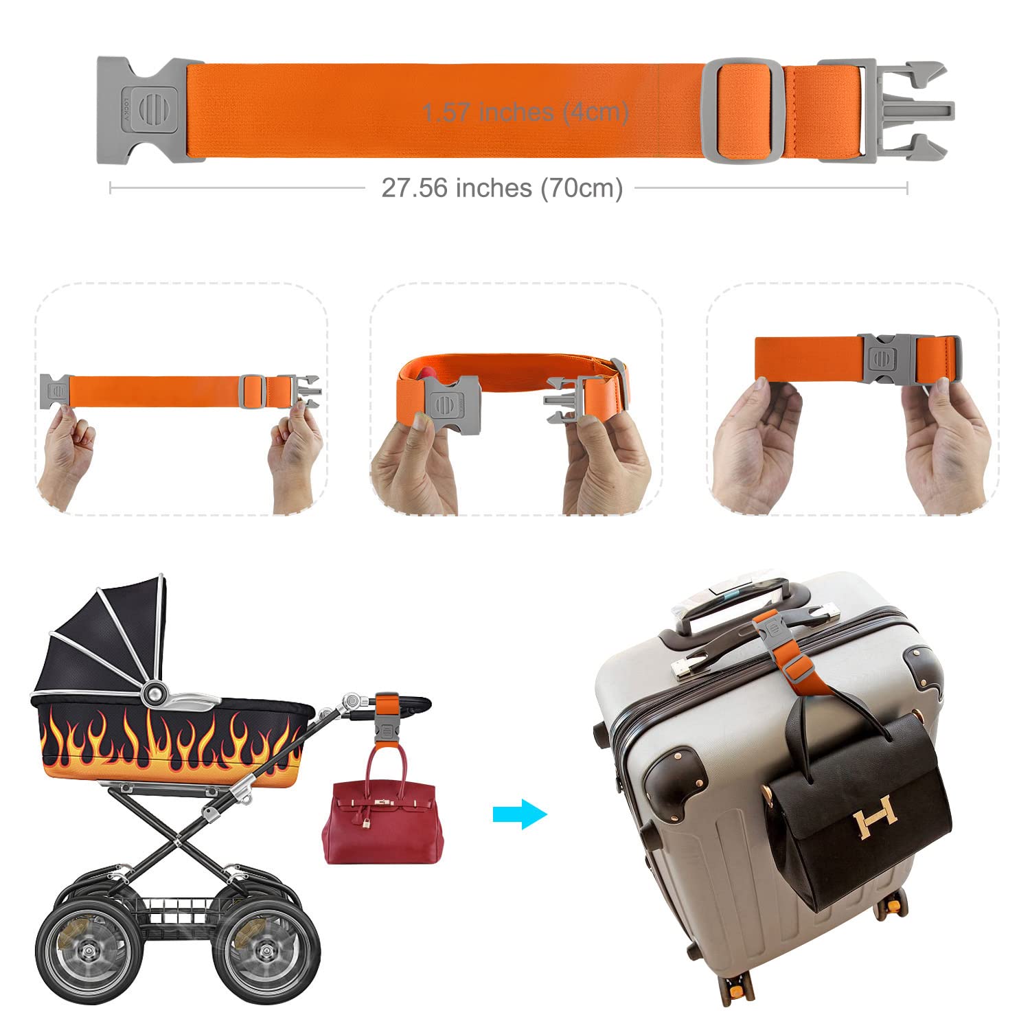 ZINZ Luggage Straps cinghie valigia elastiche arancioni 2 pezzi