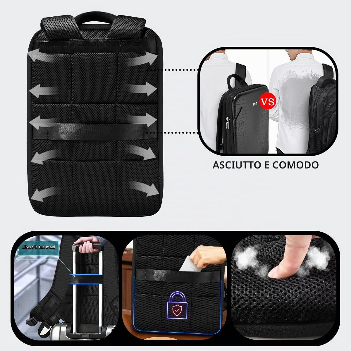 ZINZ Backpacks Zaino Sottile per Laptop da 15,6" con Capacità Variabile medio nero