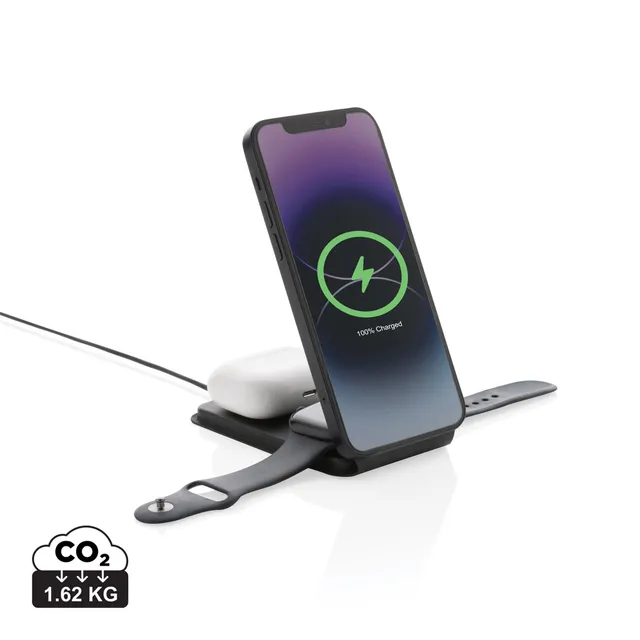 Swiss Peak Tech 3 in 1 15W caricatore wireless nero in rPlastica