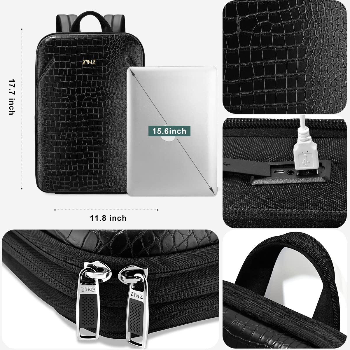 ZINZ Backpacks Zaino Sottile per Laptop da 15,6" con Capacità Variabile medio nero