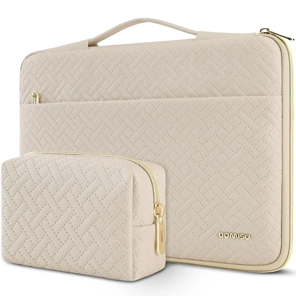 Domiso Laptop Sleeve custodia laptop 17,3 Pollici beige con cerniera oro