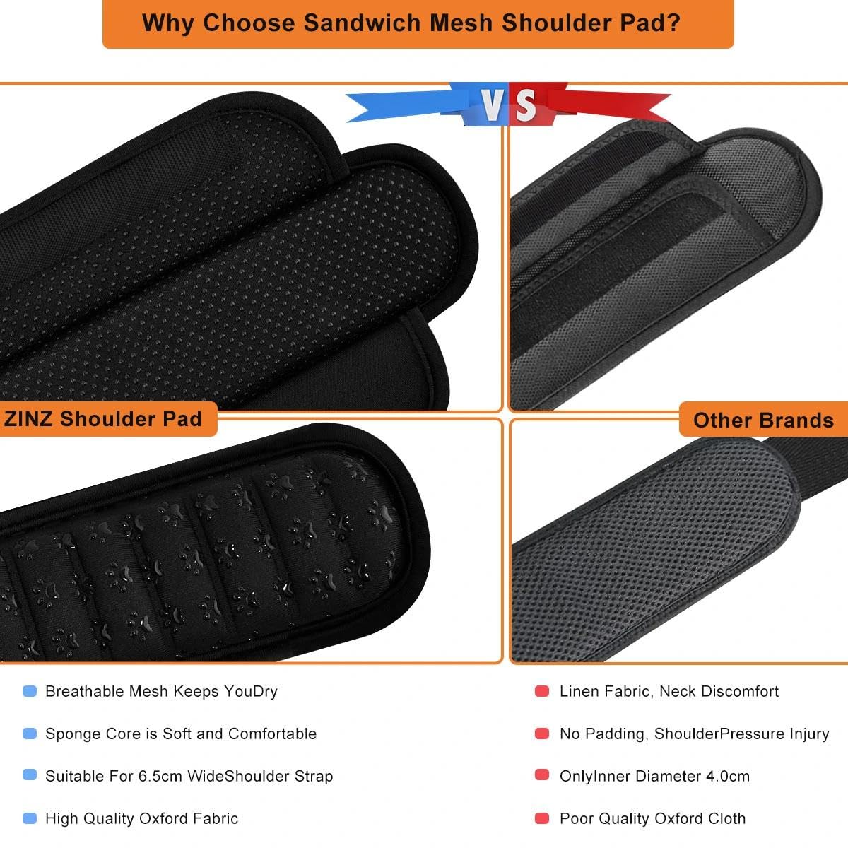 ZINZ Shoulder Pads poggiatesta 3D 2 pezzi nero antiscivolo