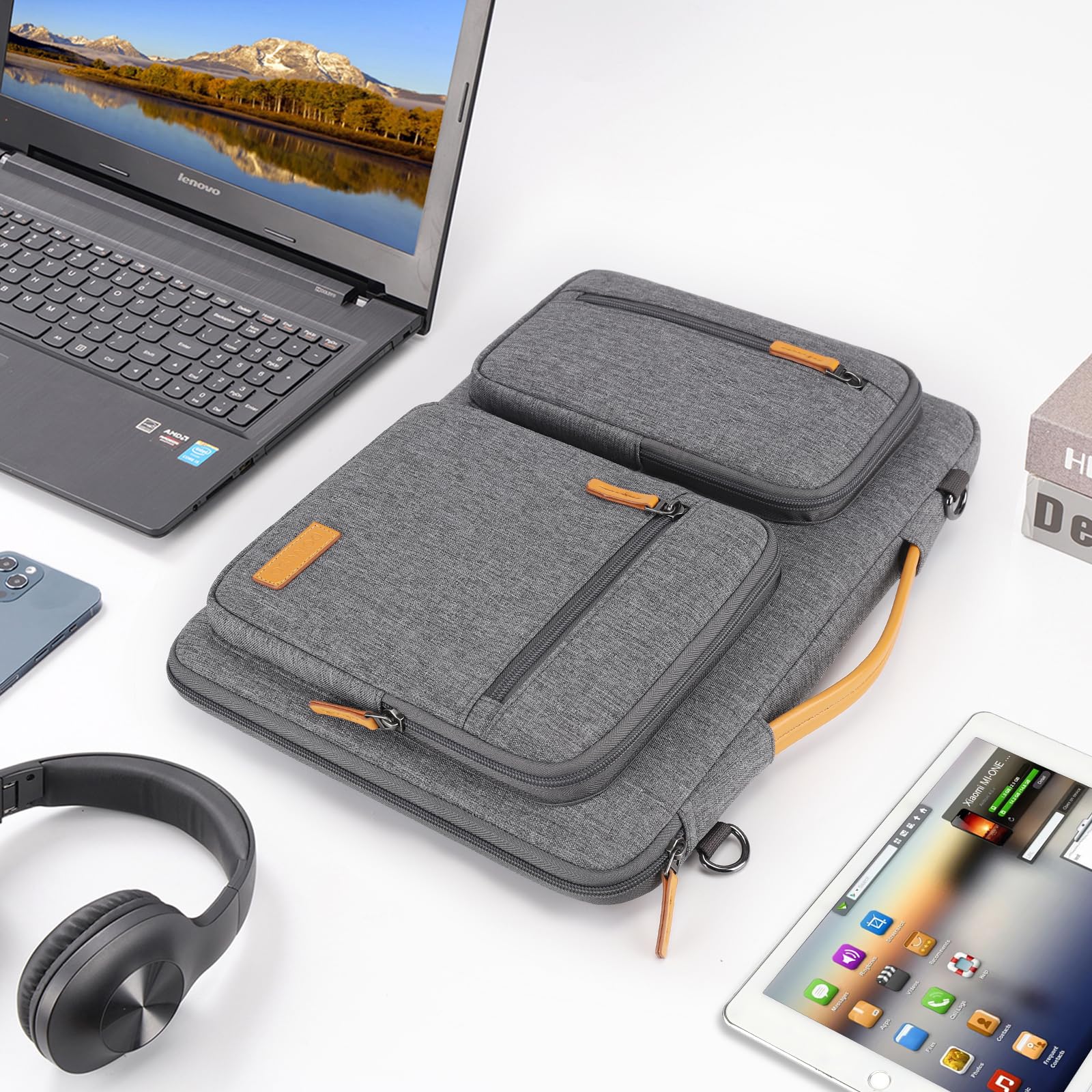 Domiso Laptop Briefcase 17,3 pollici borsa laptop grigia impermeabile