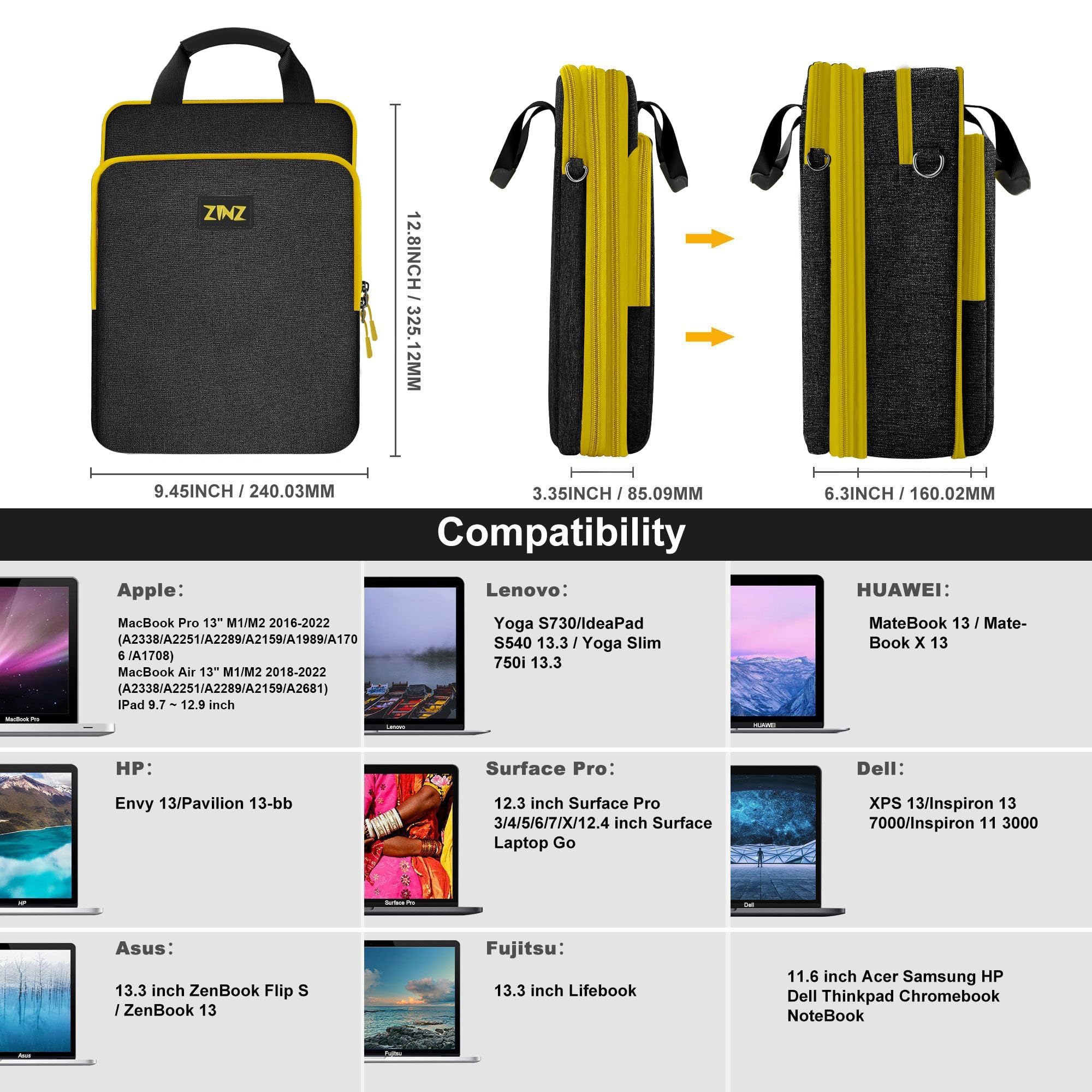 ZINZ Shoulder Bags borsa a tracolla laptop 12,3-13" nero-giallo espandibile