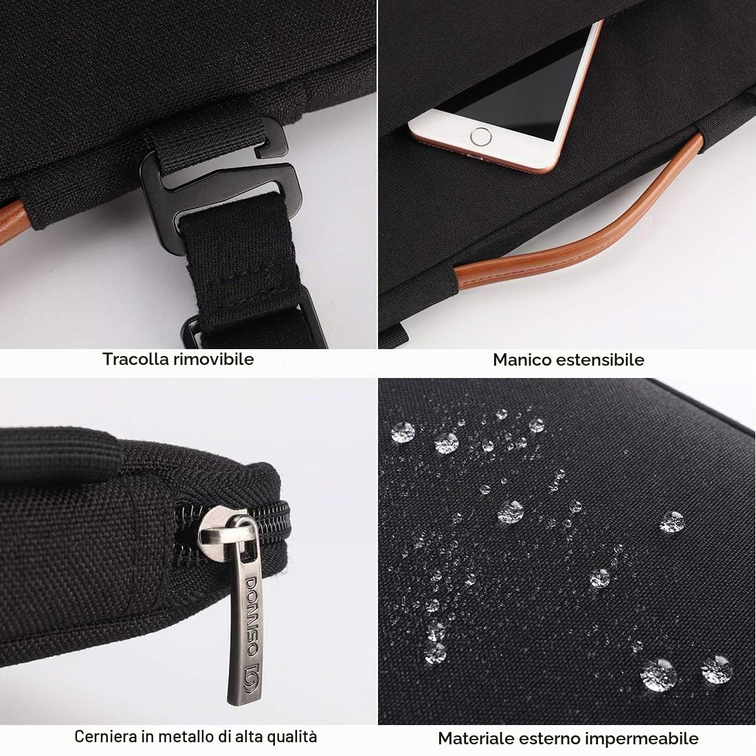 Domiso Laptop Sleeve 17,3 pollici custodia laptop Nero impermeabile