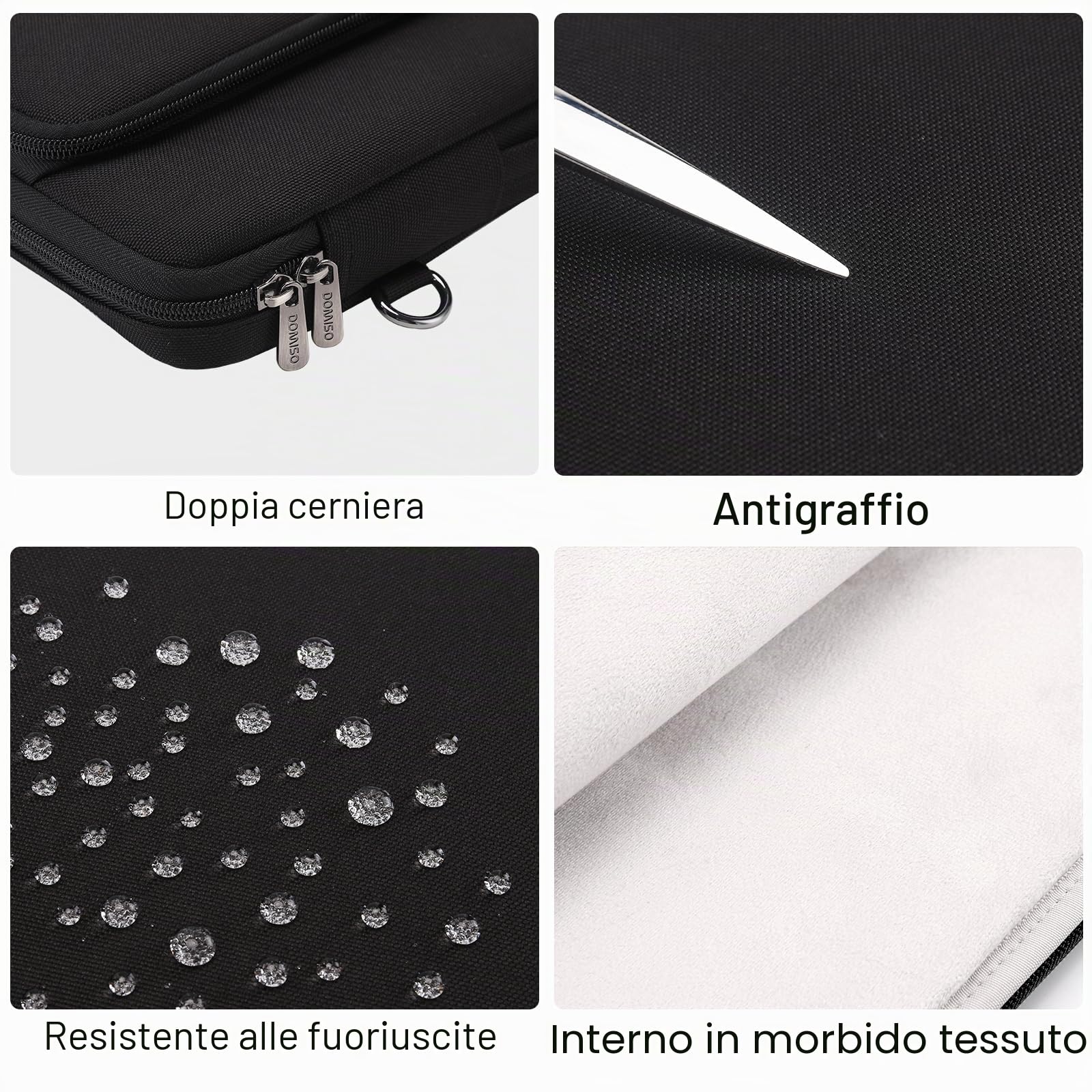 Domiso Laptop Sleeve 15,6 pollici custodia laptop nera impermeabile