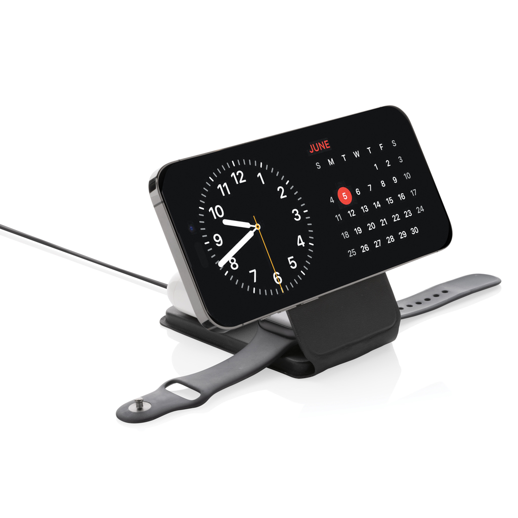 Swiss Peak Tech 3 in 1 15W caricatore wireless nero in rPlastica
