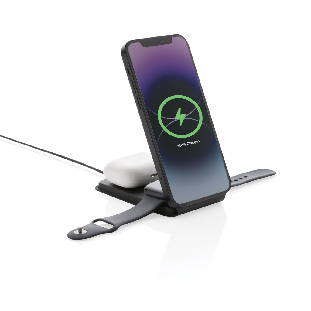 Swiss Peak Tech 3 in 1 15W caricatore wireless nero in rPlastica