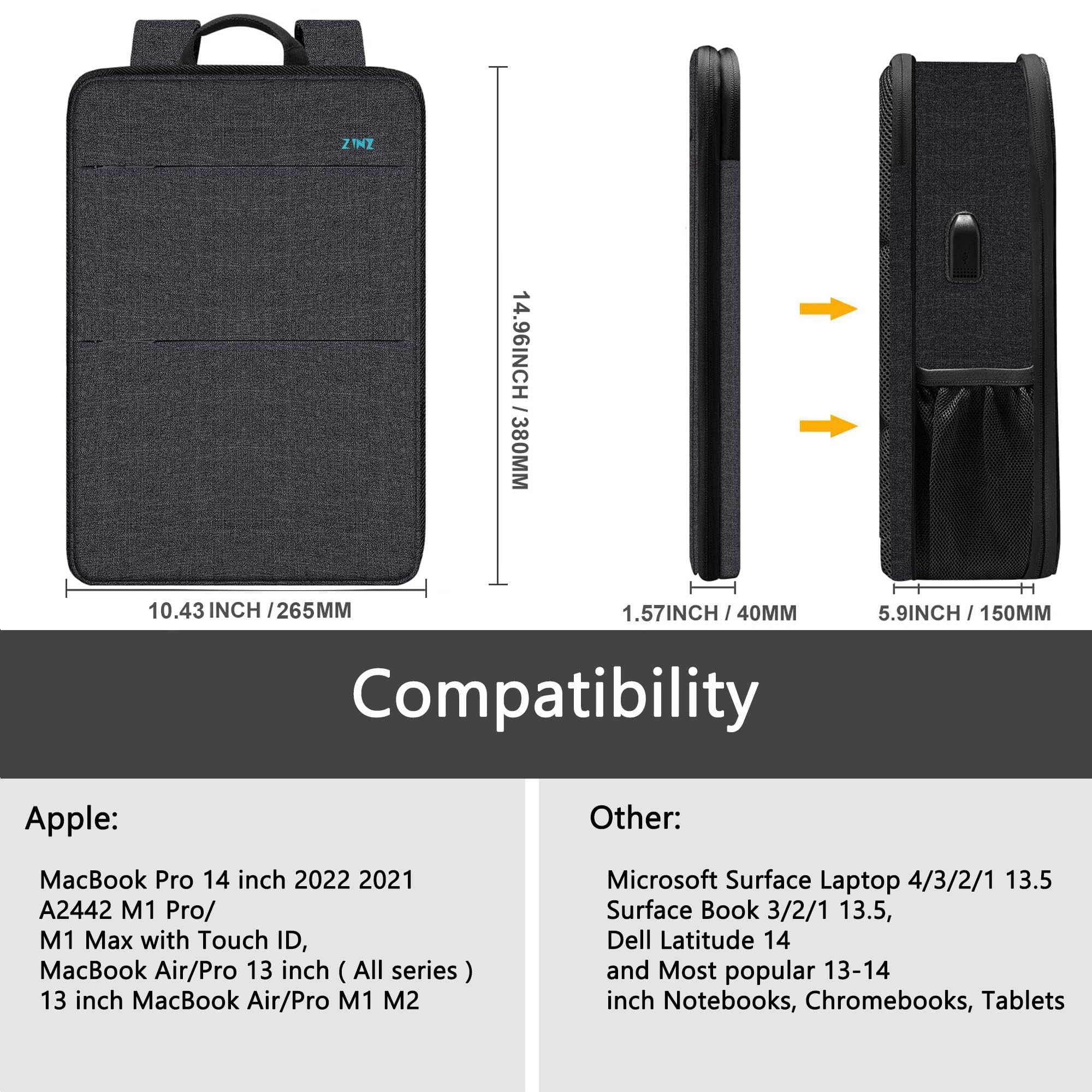 ZINZ Zaini zaino sottile espandibile per PC 13-14 pollici B02K01