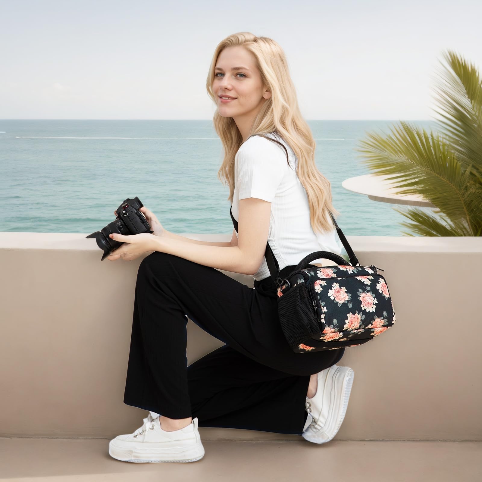 Domiso DSLR Camera Bag borsa fotocamera a tracolla Fiore impermeabile