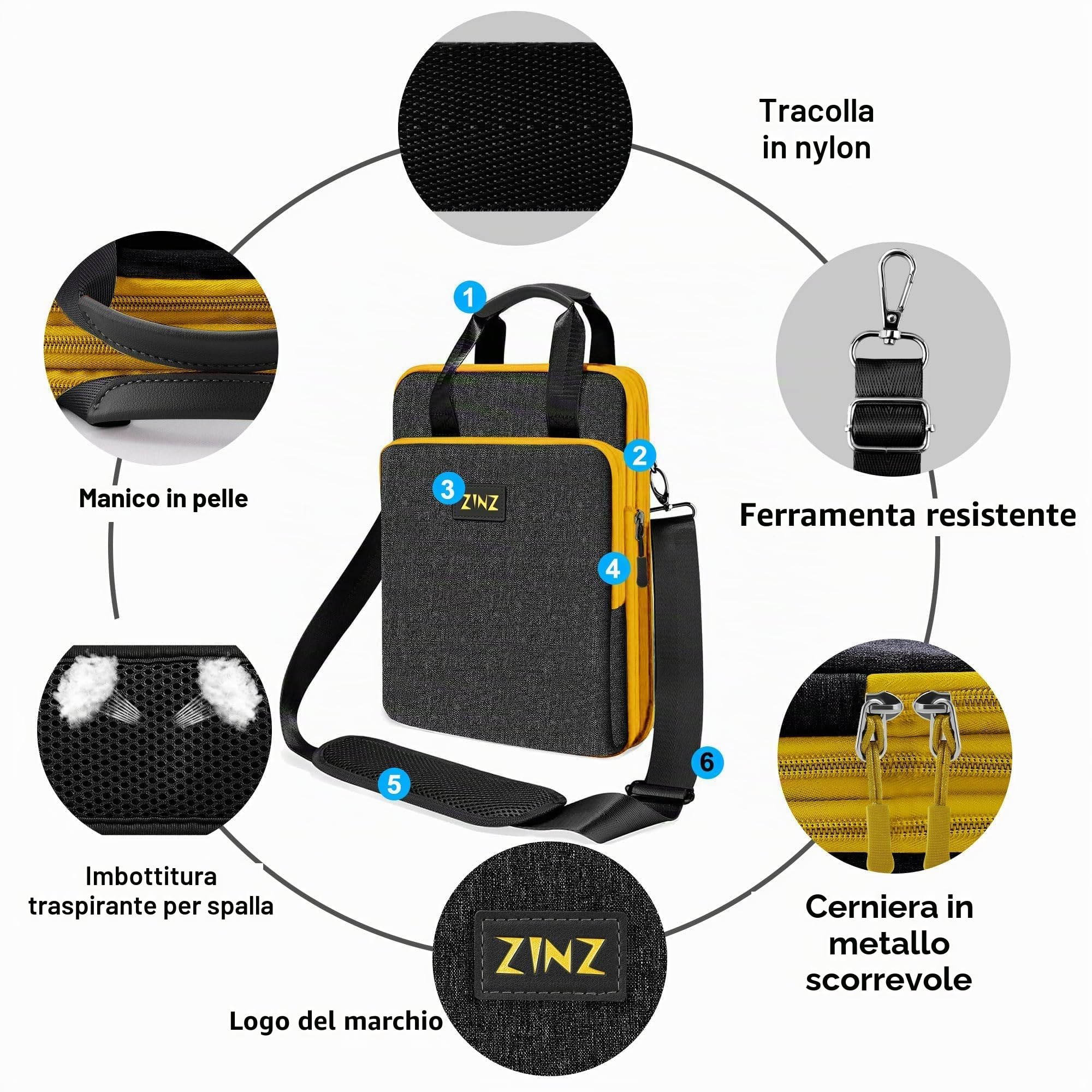 ZINZ Shoulder Bags borsa laptop 13″ B01K04 5,3-10,2 L espandibile