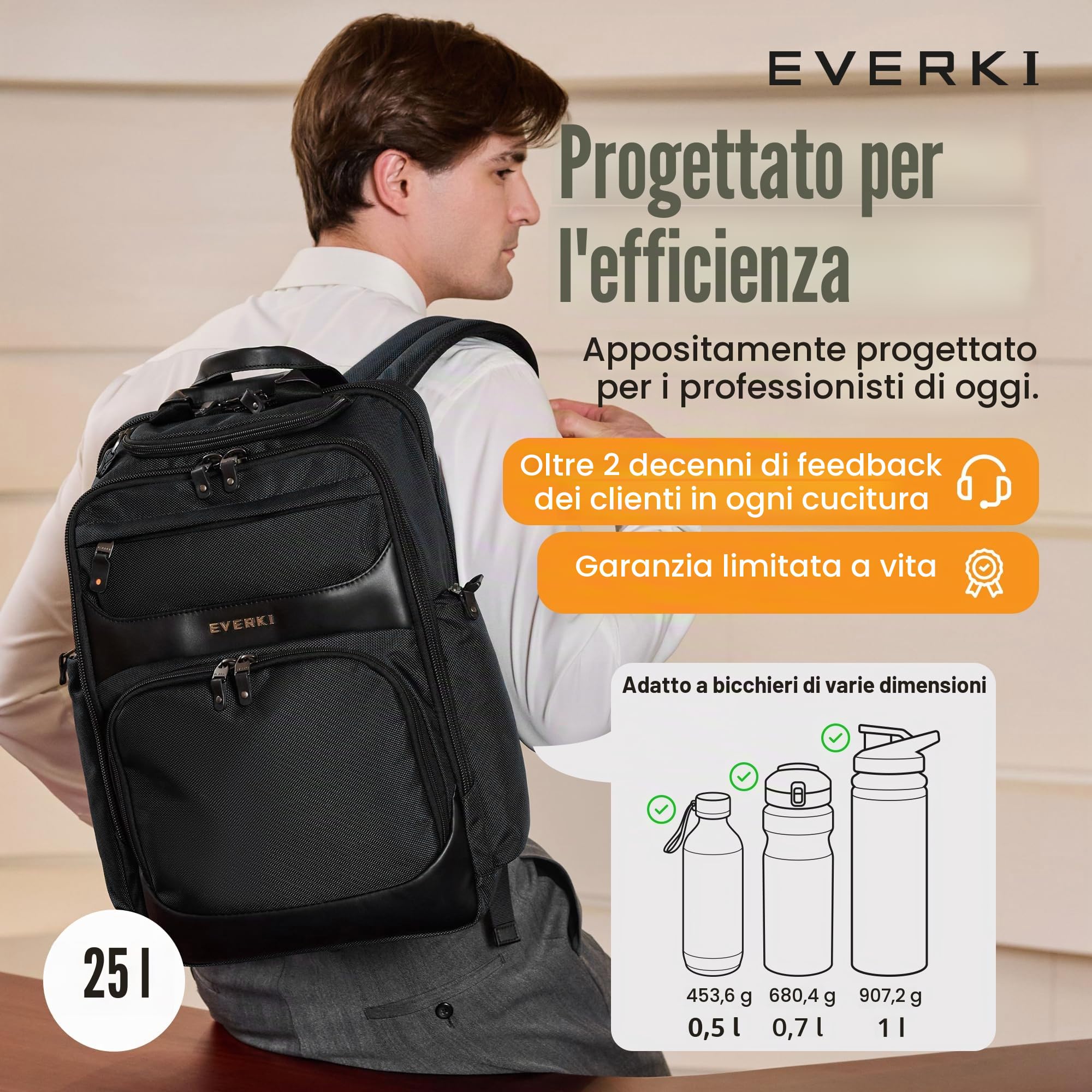 EVERKI Zaini per Portatile Onyx EKP132 zaino laptop 25 litri nero
