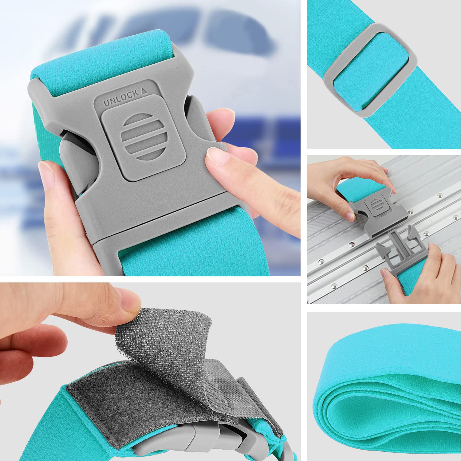 ZINZ Luggage Straps cinghie elastiche per bagagli 4 pezzi verde chiaro