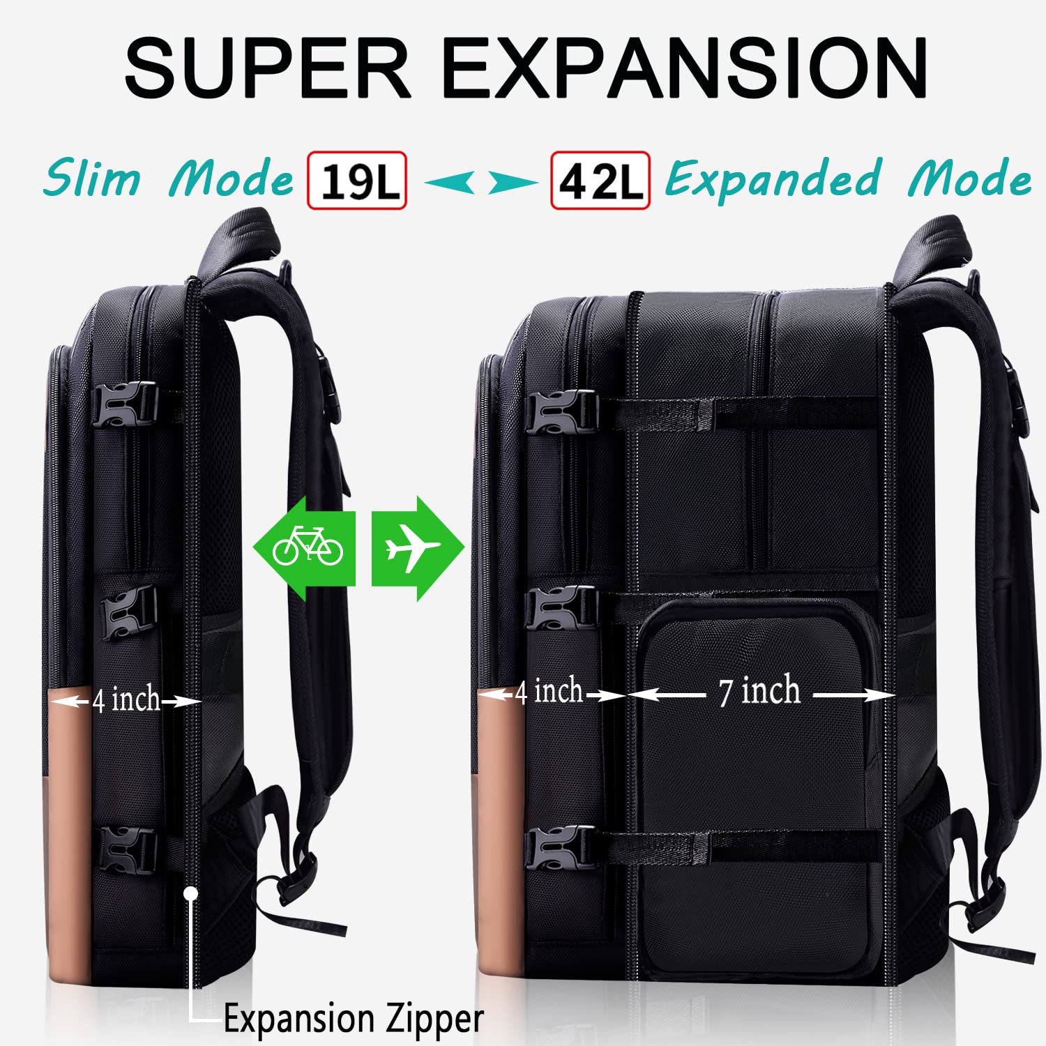 ZINZ Backpacks zaino sottile ed espandibile 15,6 pollici per laptop