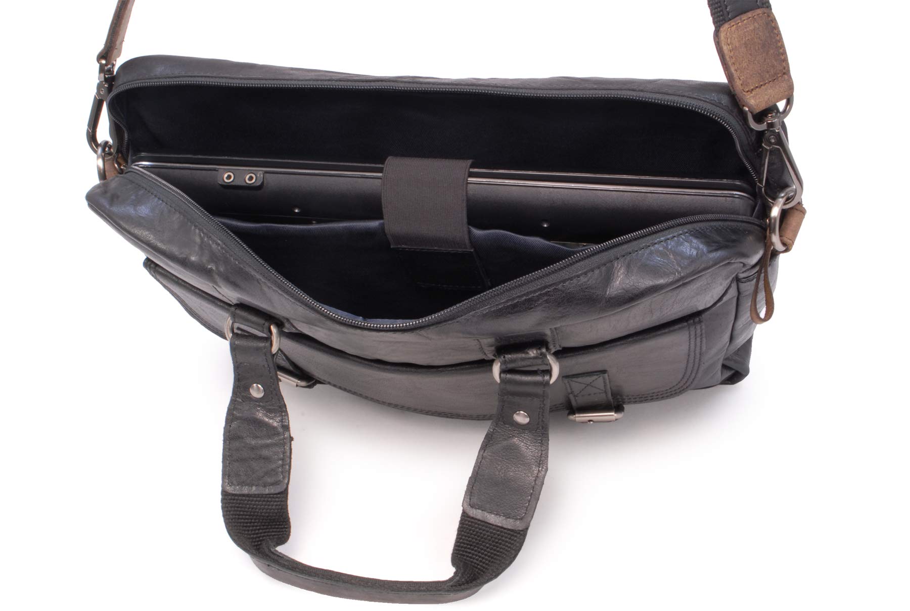 Ashwood Man Bags & Briefcases F-83 borsa laptop nera in pelle vintage