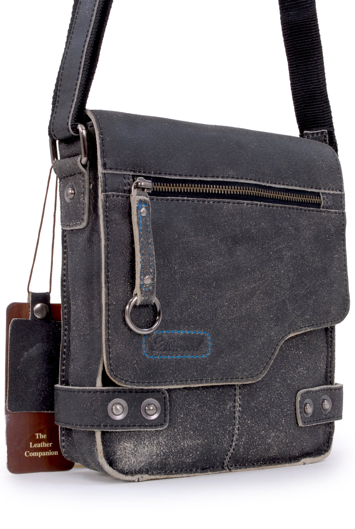 Ashwood Camden 8351 borsa messenger nera in pelle vintage