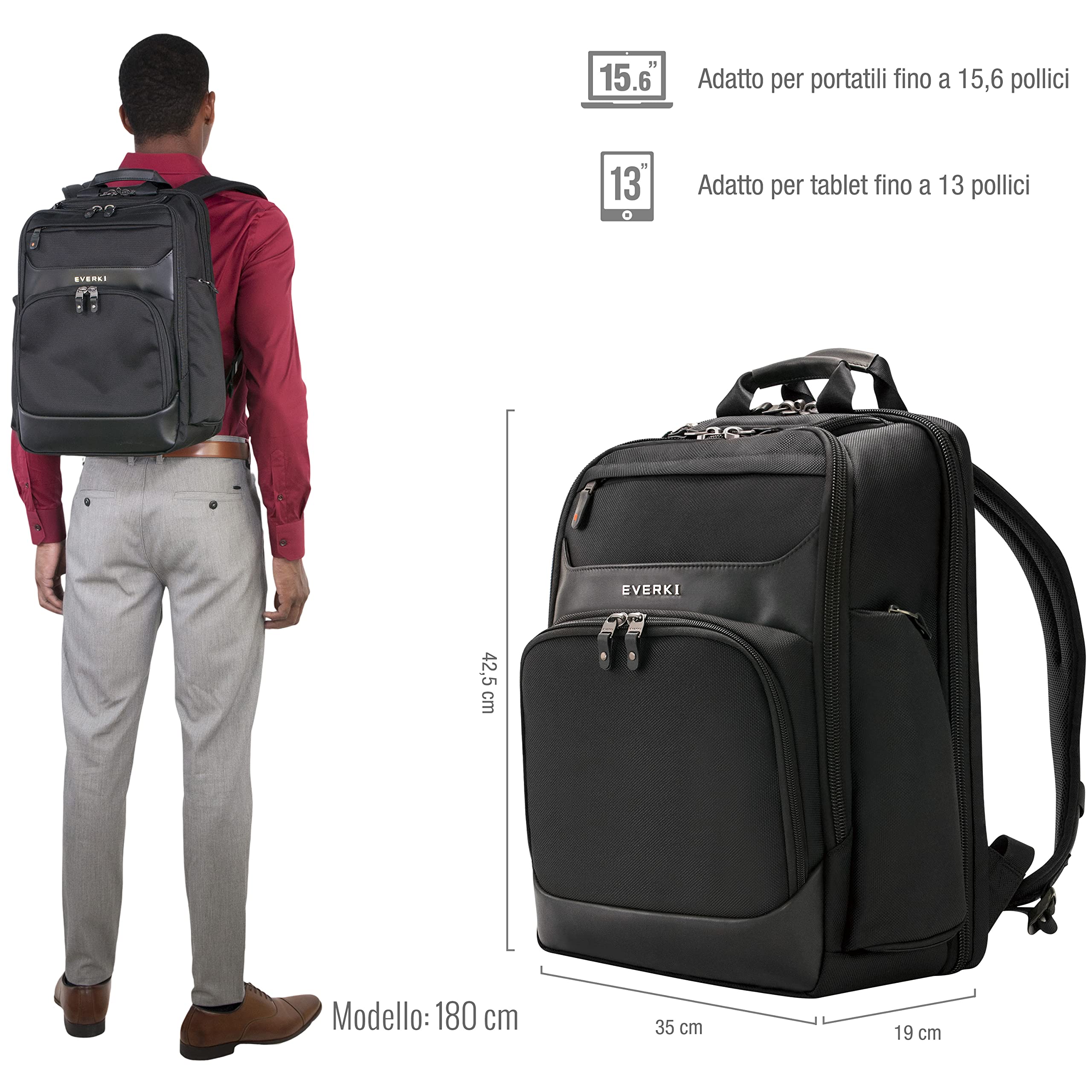 EVERKI Zaini per Portatile Onyx EKP132 zaino laptop 25 litri nero