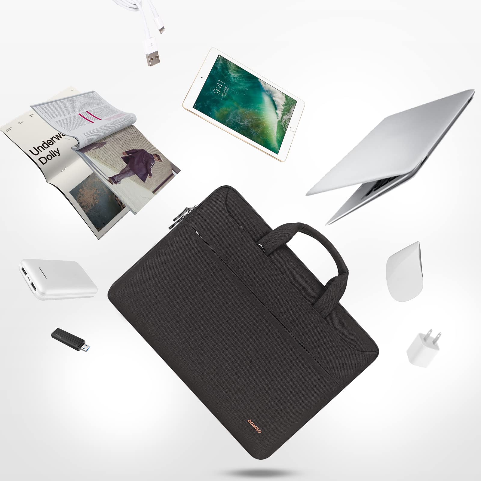 Domiso Laptop Briefcase 15,6 pollici borsa laptop nera impermeabile