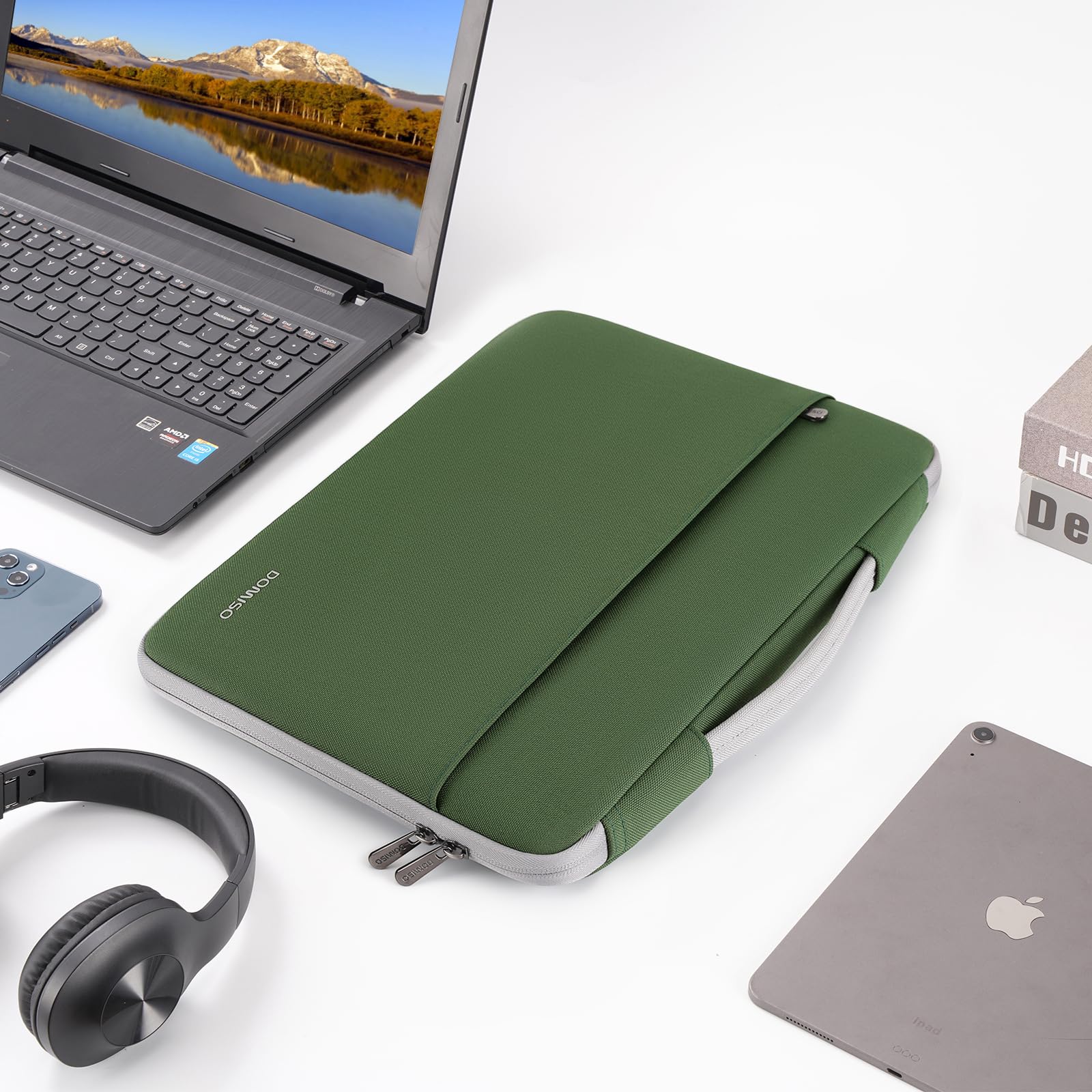 Domiso Laptop Sleeve 17,3 pollici custodia laptop verde avocado impermeabile