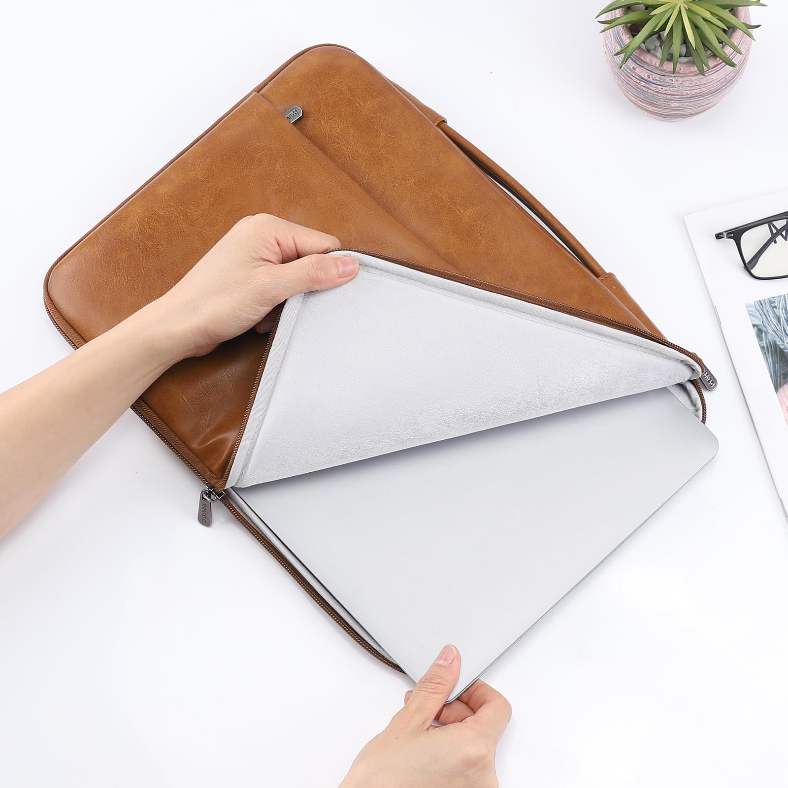 Domiso Laptop Sleeve 17,3 pollici custodia Marrone impermeabile PU