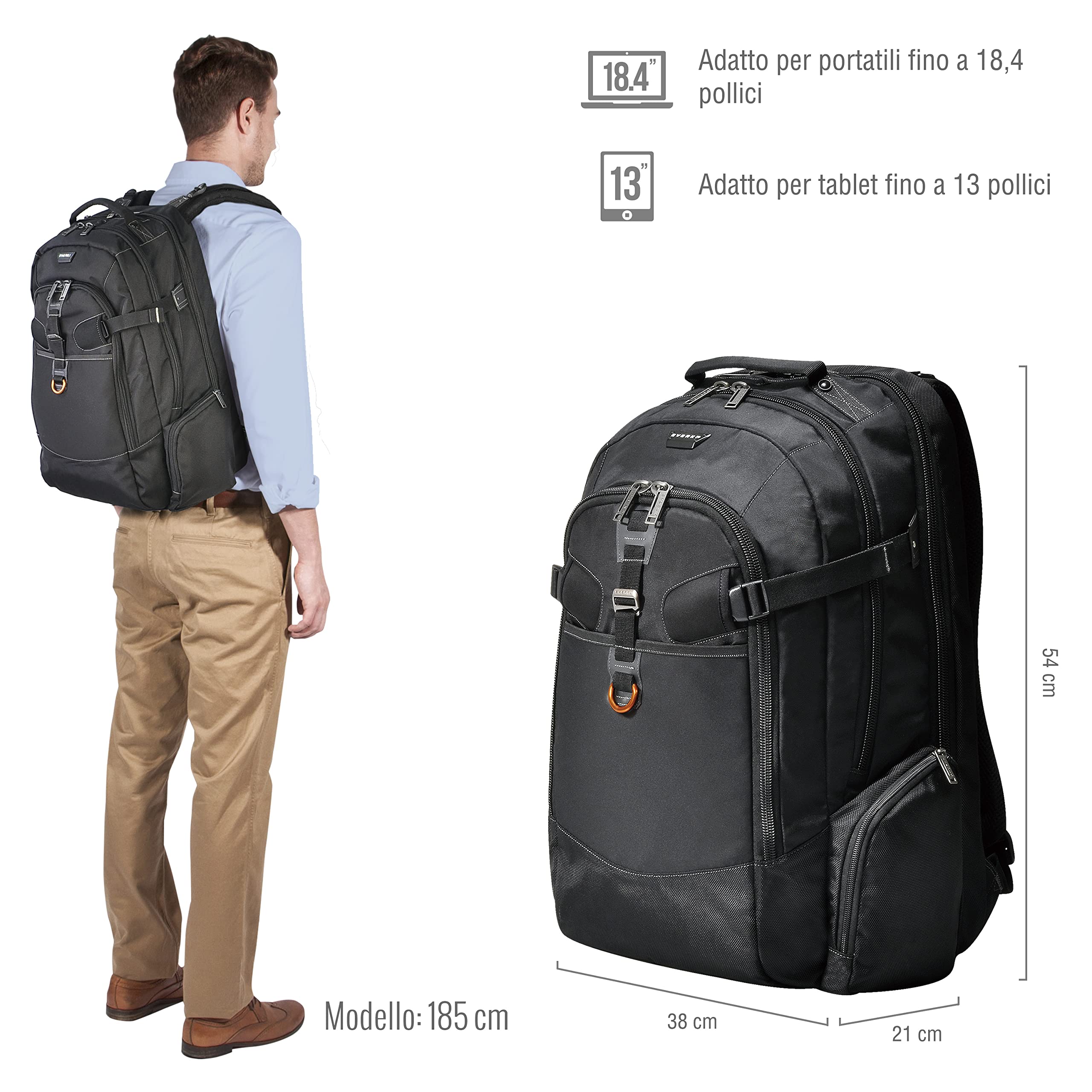 EVERKI Zaini per Portatile Business 120 zaino laptop 40 L fino a 18,4″ antipioggia