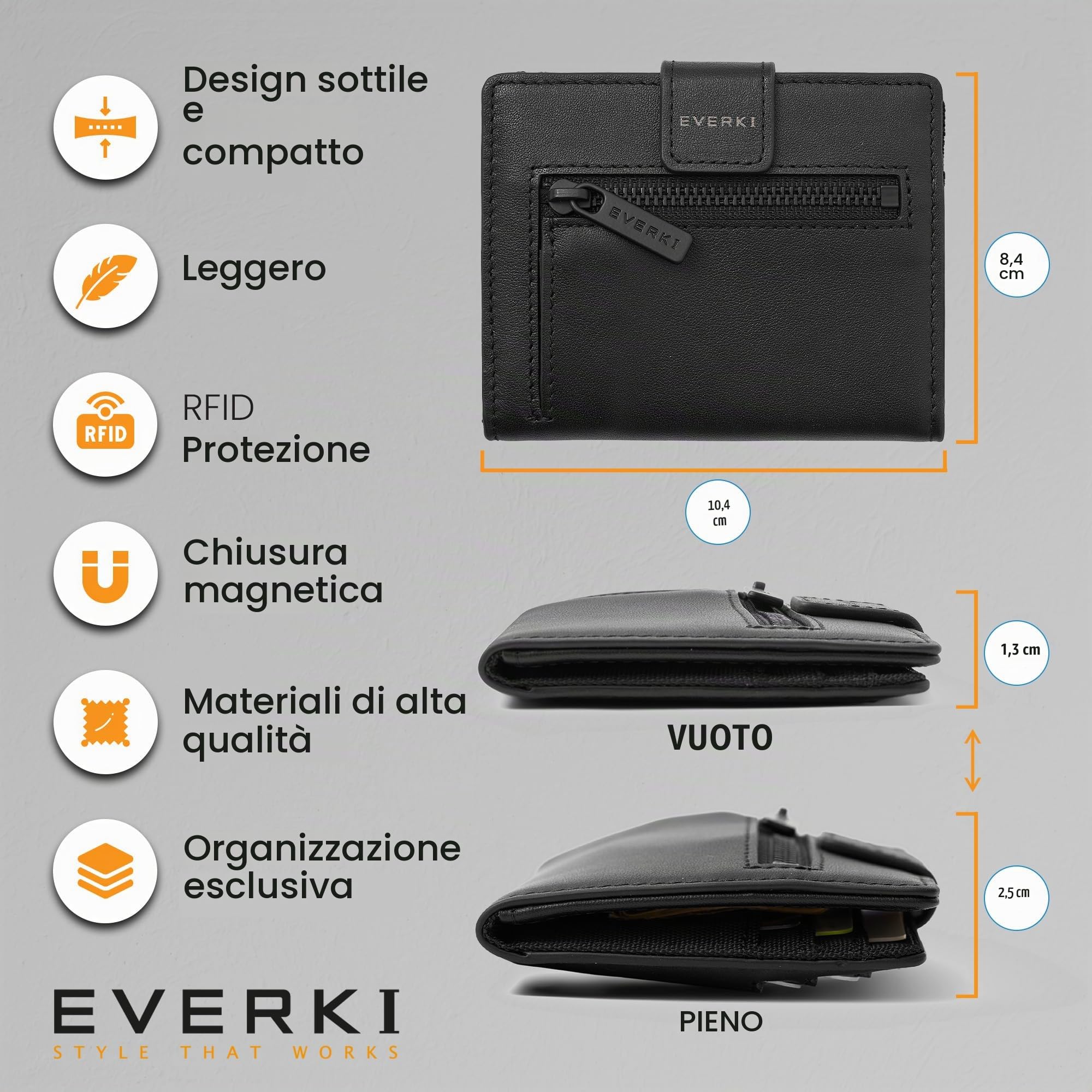 EVERKI Borselli e Borse a Tracolla portafoglio uomo anti-RFID sottile bifold Nero