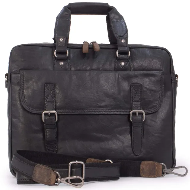 Ashwood Man Bags & Briefcases F-83 borsa laptop nera in pelle vintage