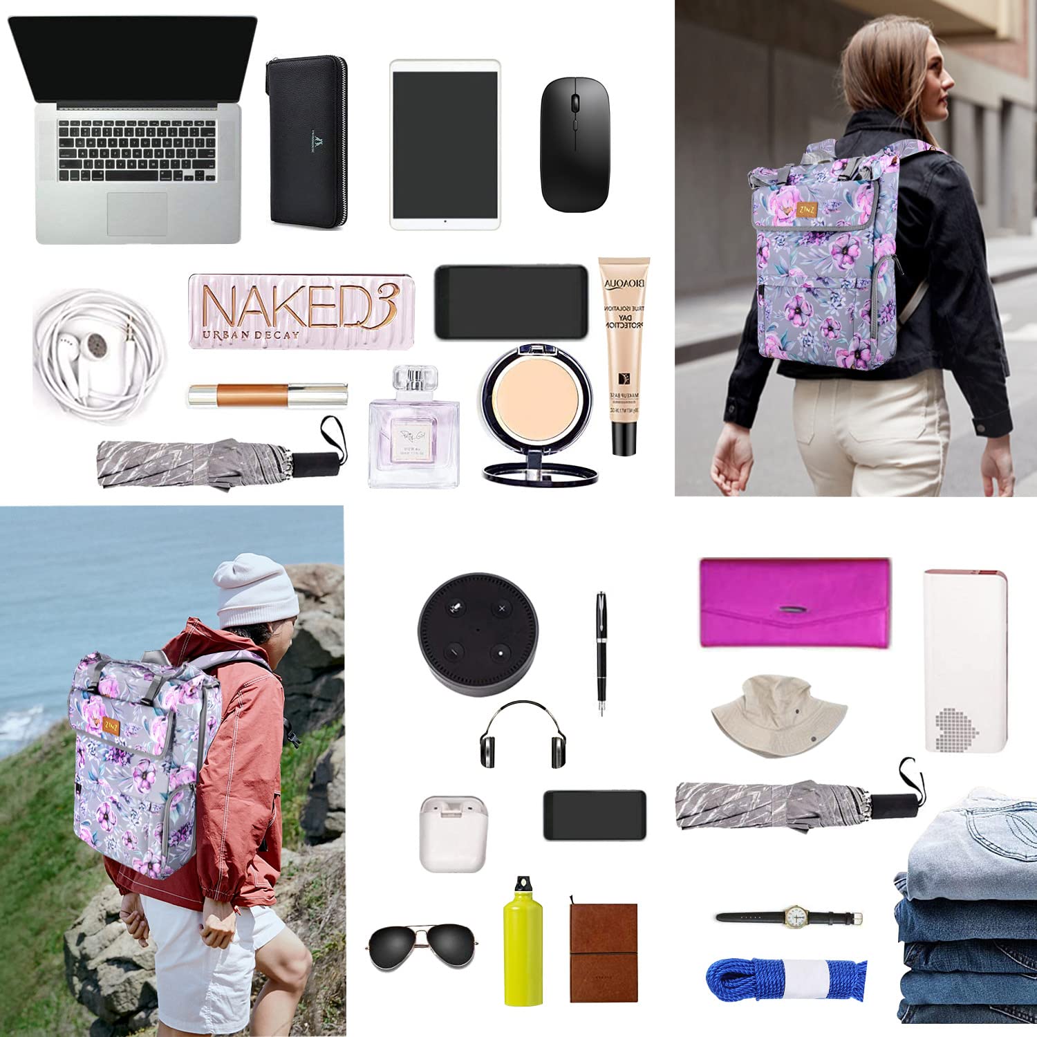 ZINZ Backpacks zaino laptop espandibile viola per PC da 15,6 pollici