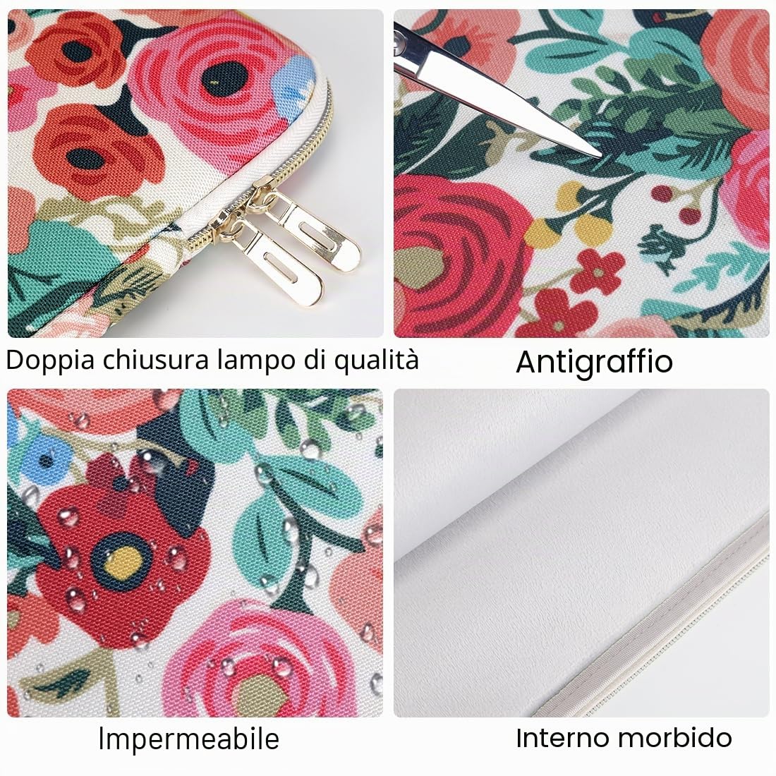 Domiso Laptop Sleeve 17,3 Pollici Custodia Impermeabile Fiori di Rosa