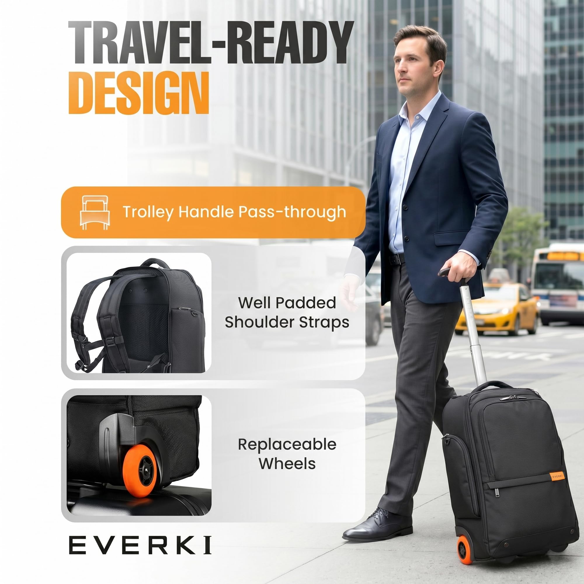 EVERKI Atlas Wheeled 123 zaino trolley 15,6"/MacBook 16" ruote sostituibili