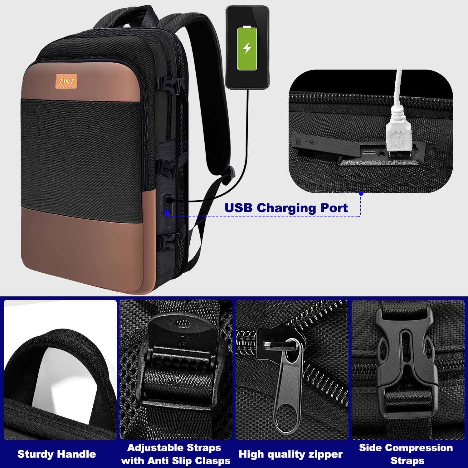 ZINZ Backpacks zaino sottile ed espandibile 15,6 pollici per laptop