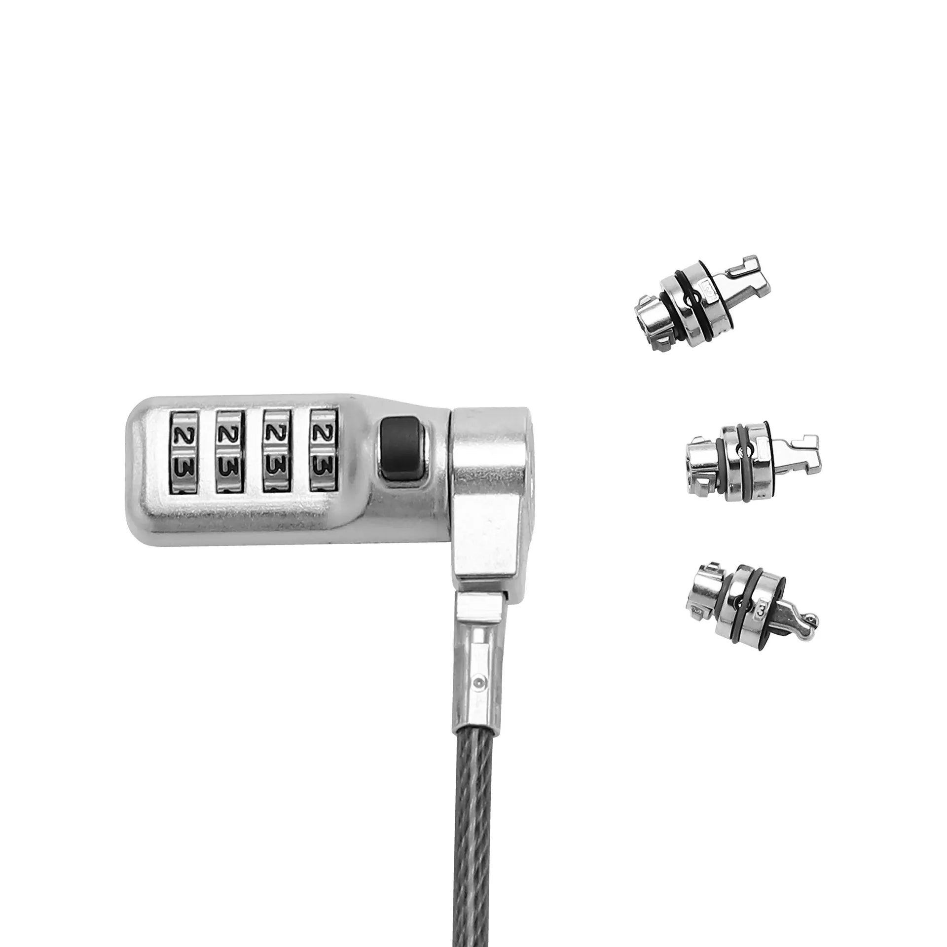 BASE XXO Security Locks Universal Security Cable Lock 3 Exchangeable heads fits all slots, preset code cavo antifurto