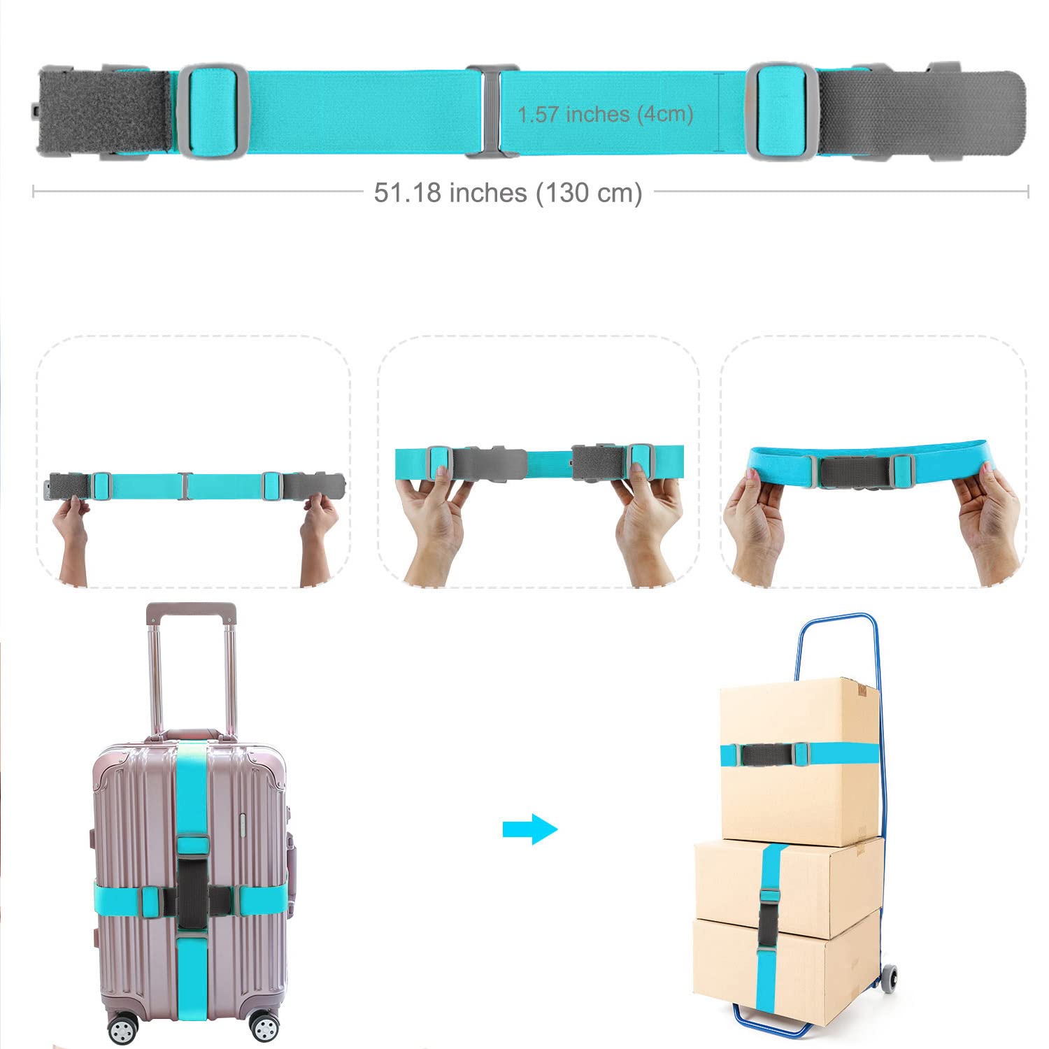 ZINZ Luggage Straps cinghie elastiche per bagagli 4 pezzi verde chiaro