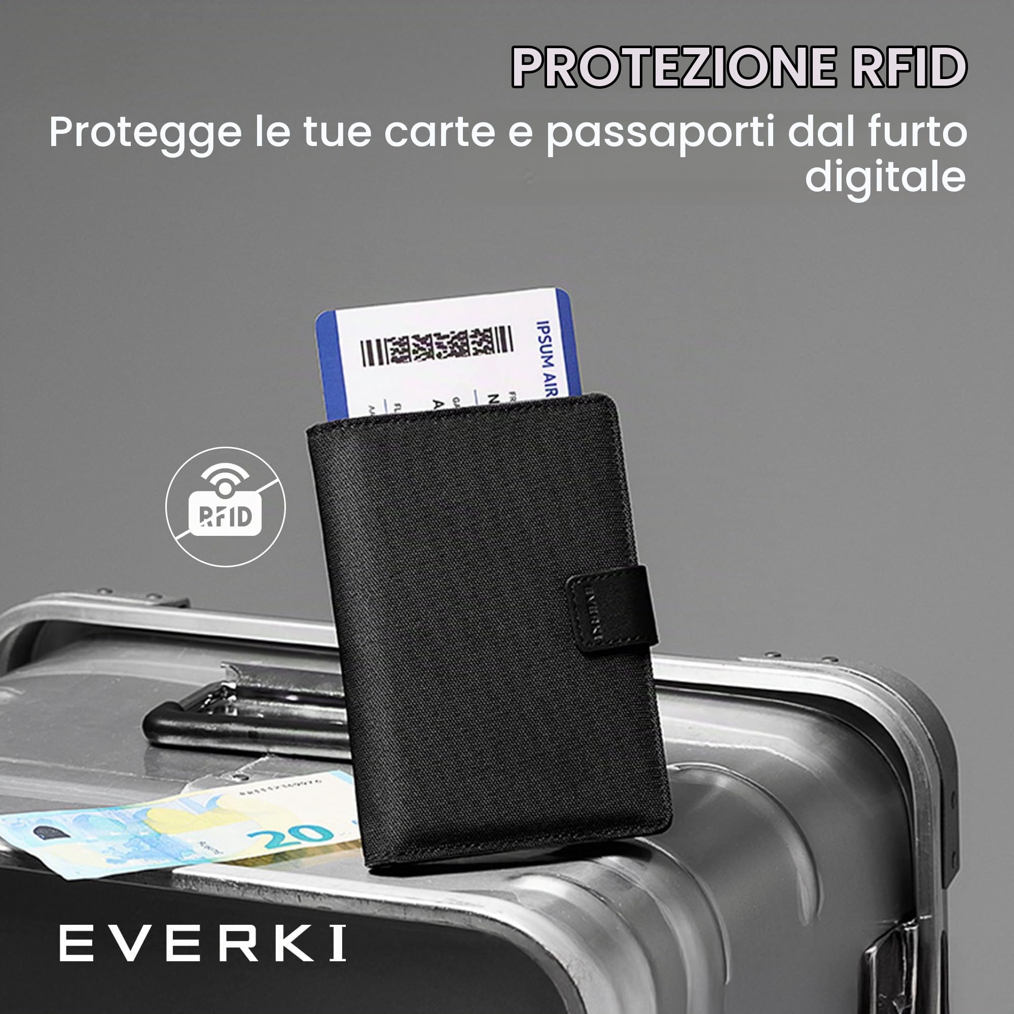 EVERKI Borselli e Borse a Tracolla Porta passaporto RFID nero sottile