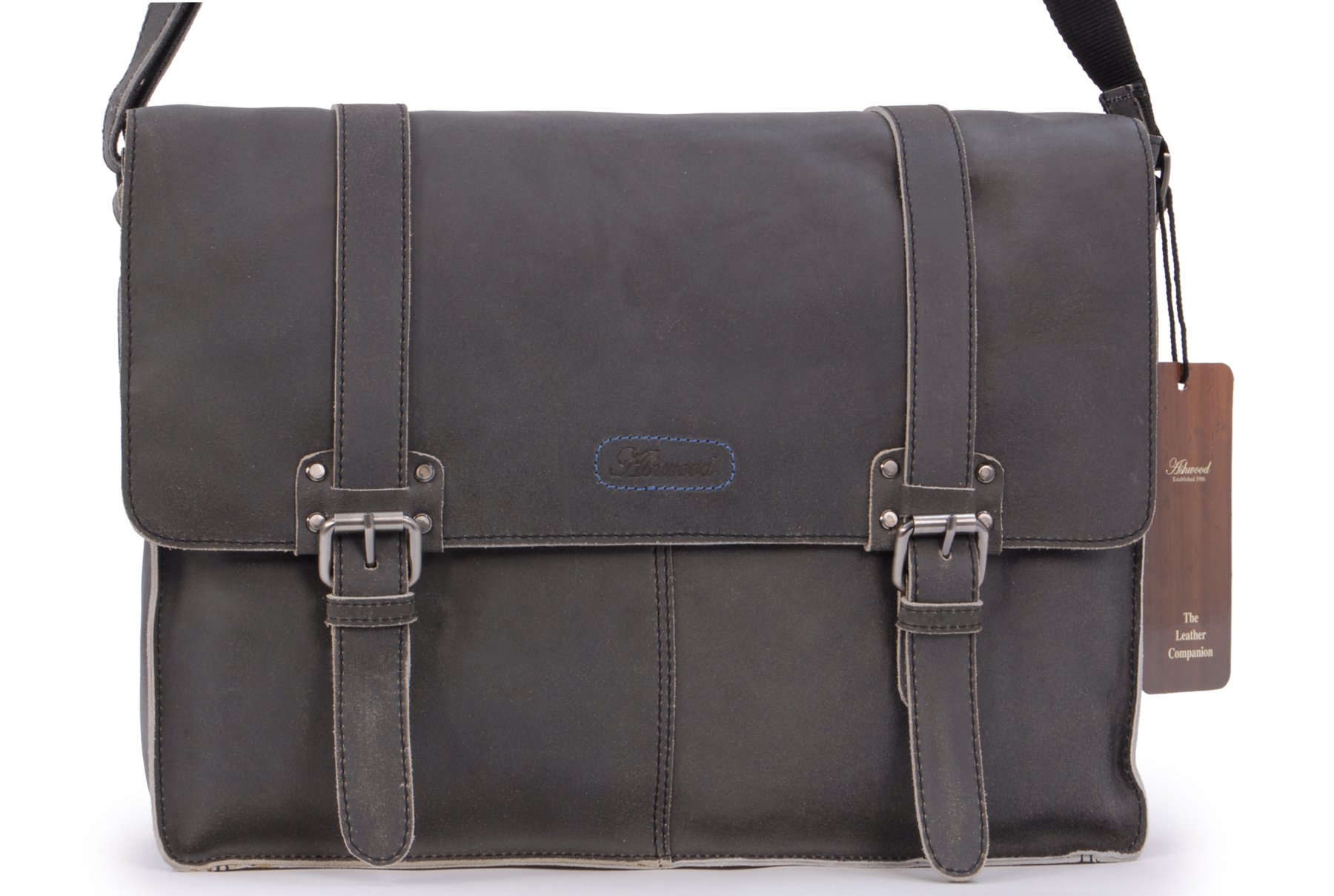 Ashwood Man Bags & Briefcases 8356 Borsa Messenger Nera in Pelle