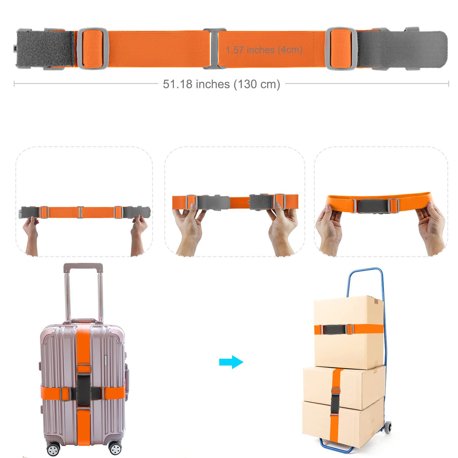 ZINZ Luggage Straps cinghie valigia elastiche arancioni 2 pezzi