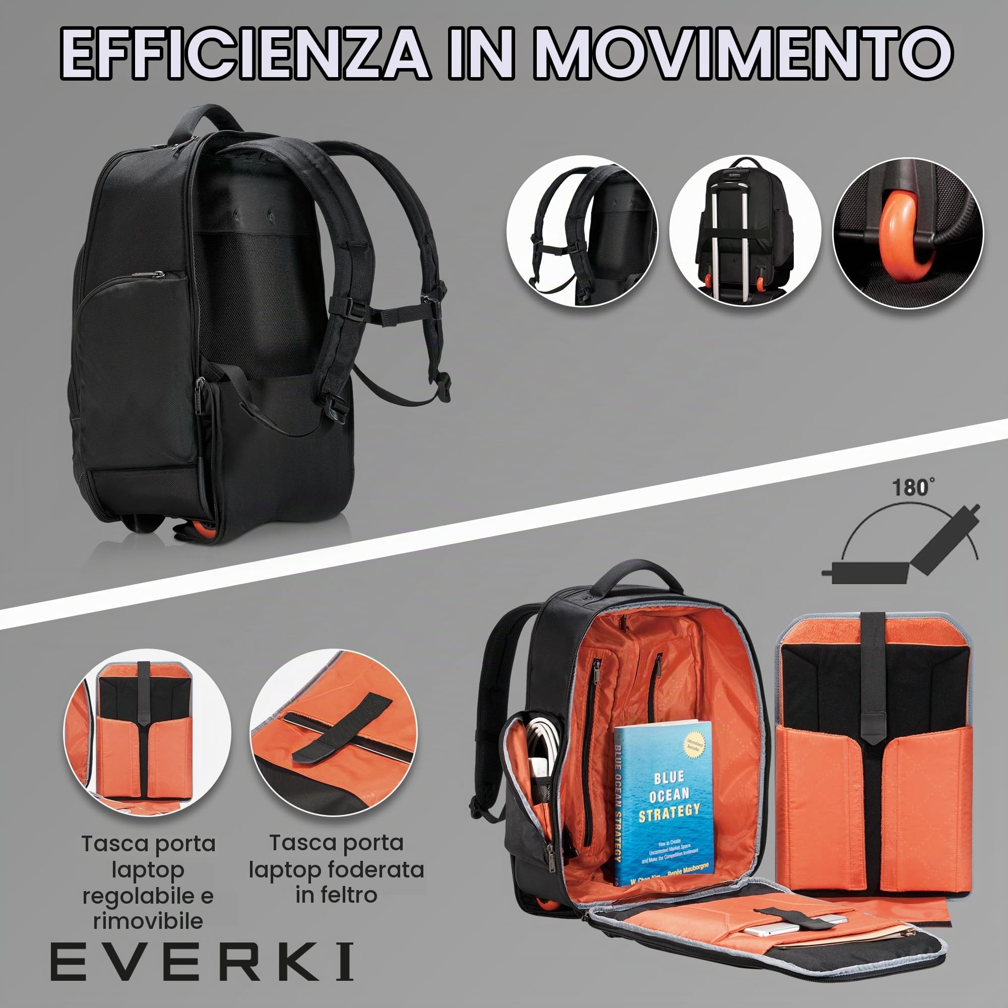 EVERKI Borse per Portatile con Ruote Atlas Wheeled zaino trolley Minimalista 30 L