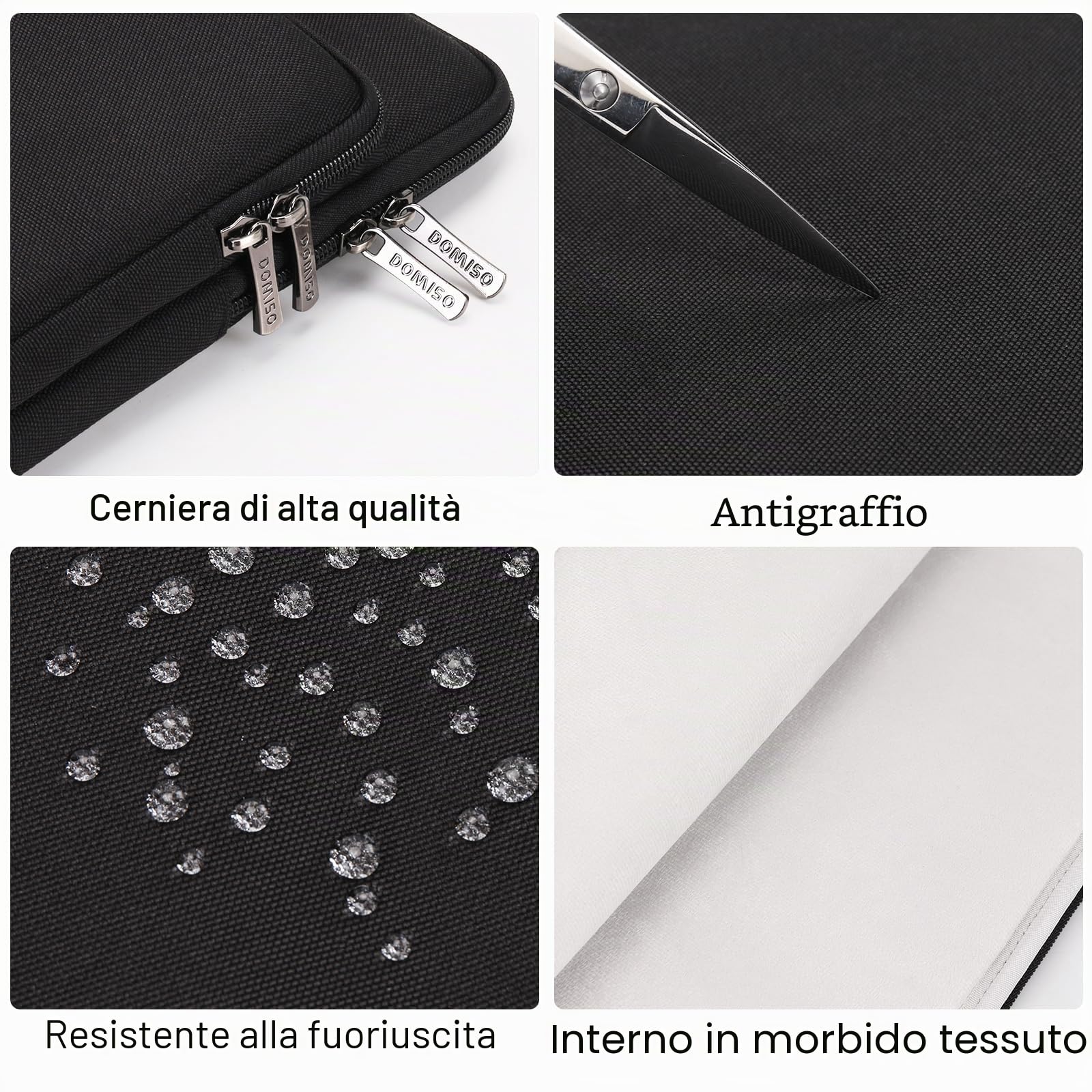 Domiso Laptop Sleeve 17,3 pollici custodia laptop nera con maniglia