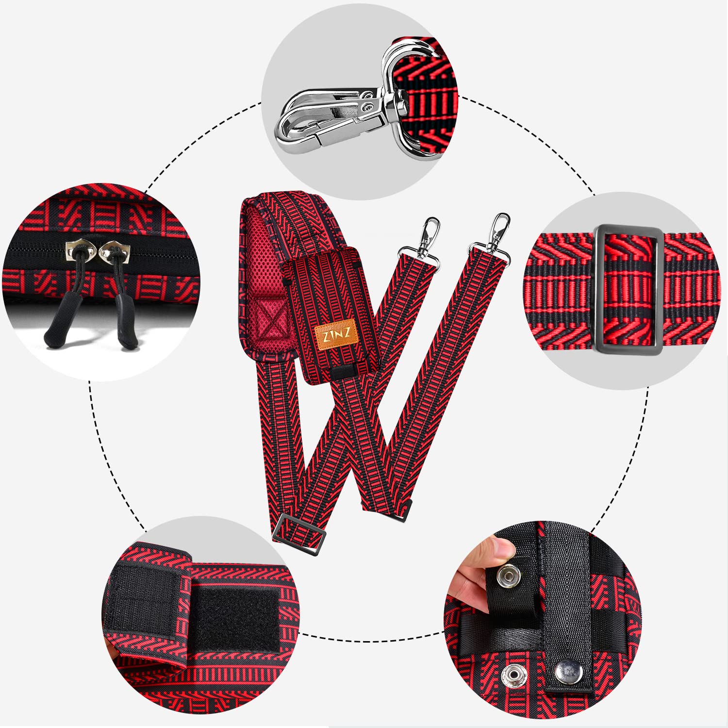 ZINZ Shoulder Pads Tracolla telefono 200 cm nera e rossa imbottita