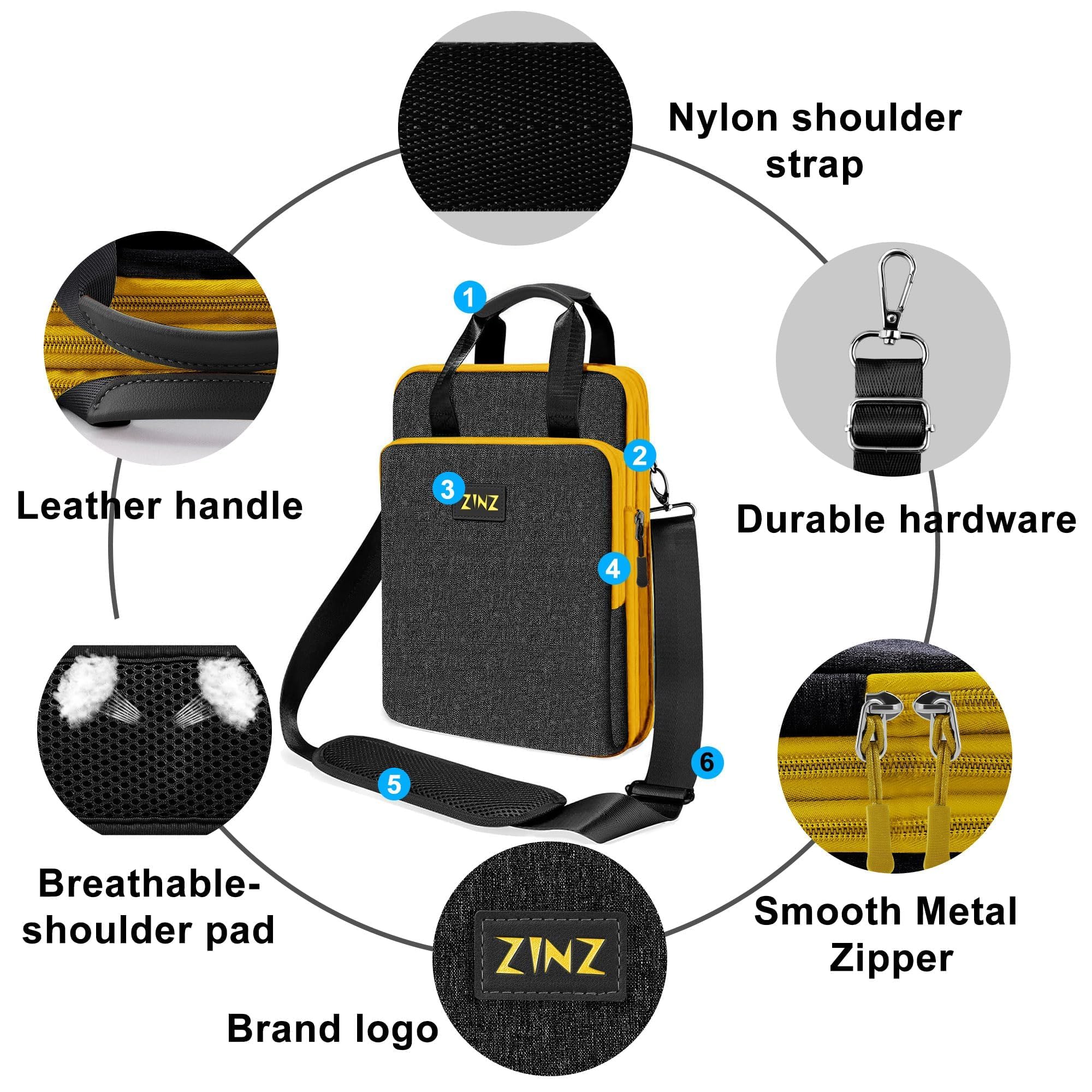 ZINZ Shoulder Bags borsa a tracolla laptop 12,3-13" nero-giallo espandibile