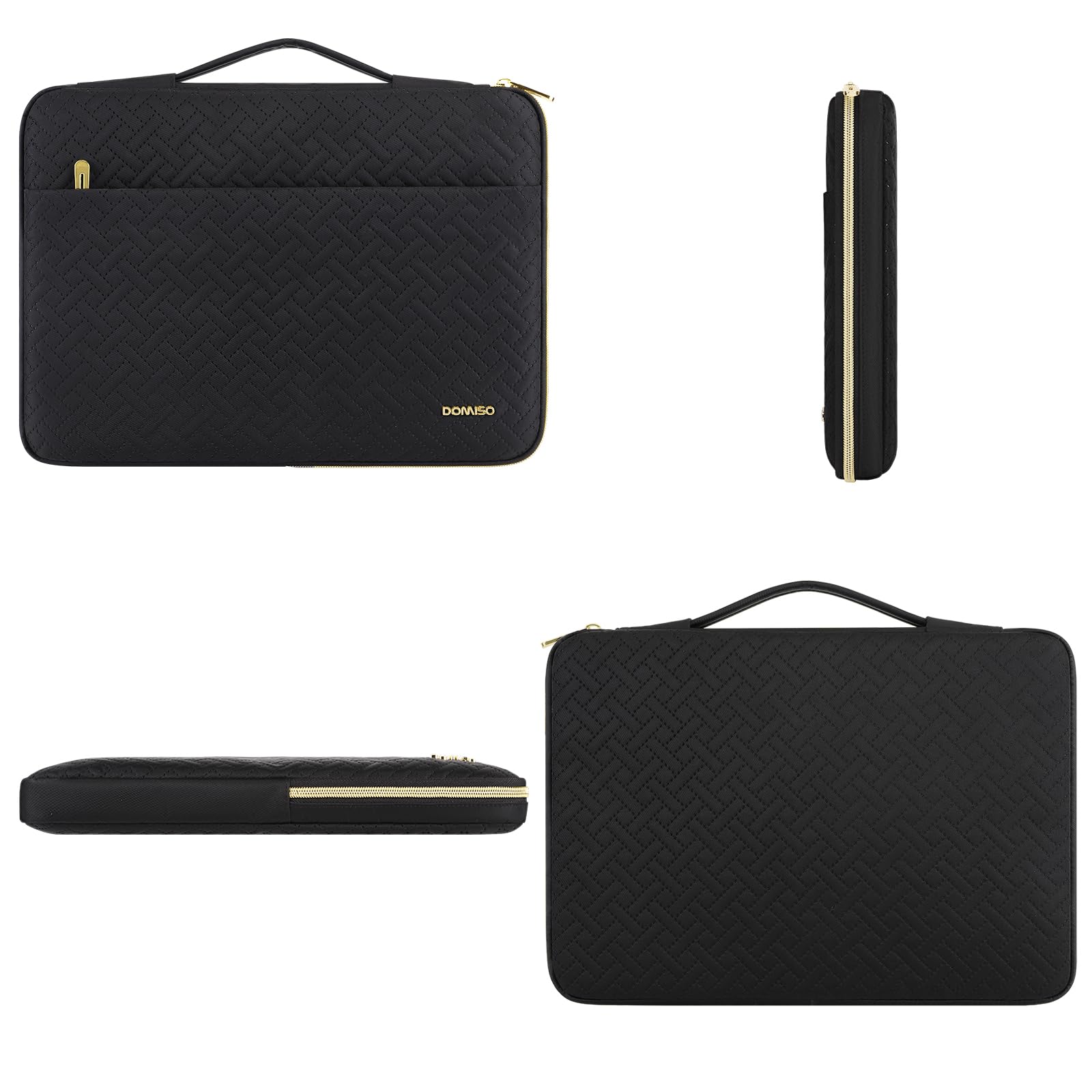 Domiso Laptop Sleeve 17,3 pollici custodia nera cerniera oro