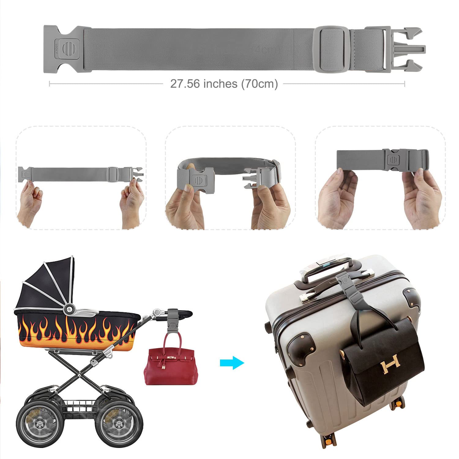 ZINZ Luggage Straps cinghie valigia elastiche grigie 2 pezzi