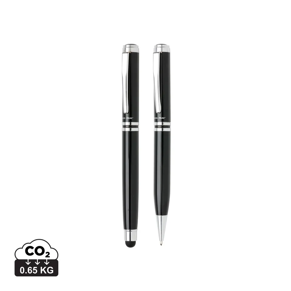 Swiss Peak set penne executive nero, roller touchscreen con refill blu